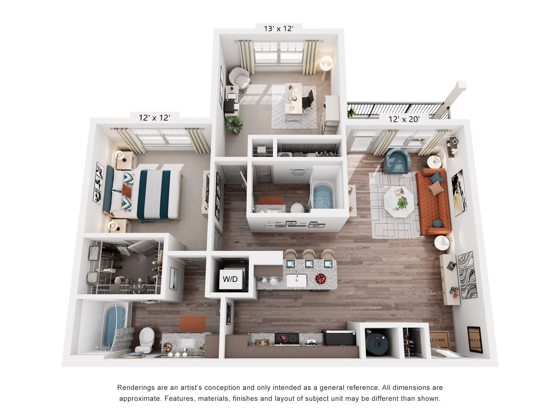 2 Bed 2 Bath Floor Plan | 1,065 Sq. Ft.