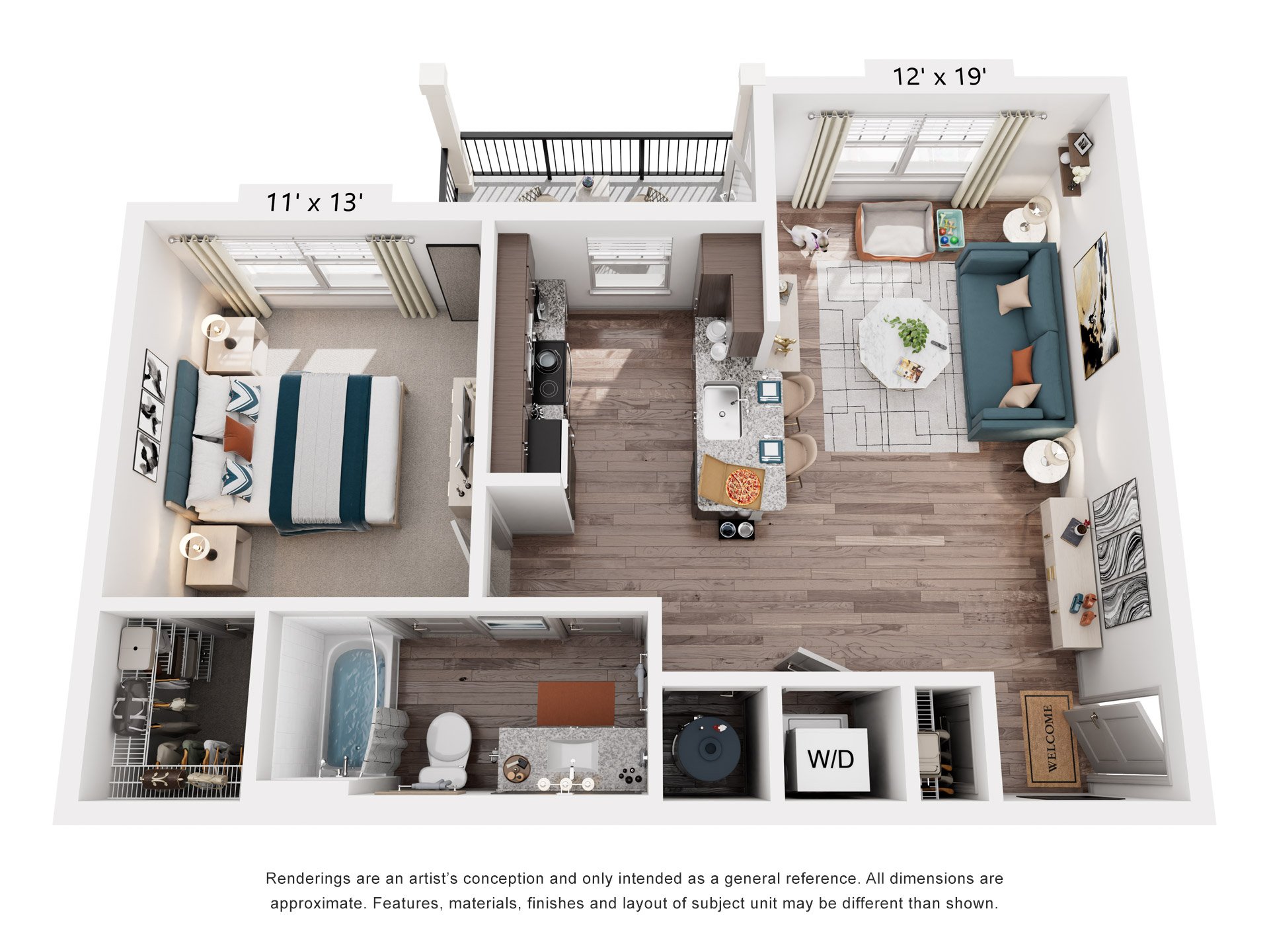1 Bed 1 Bath Floor Plan | 696 Sq. Ft.
