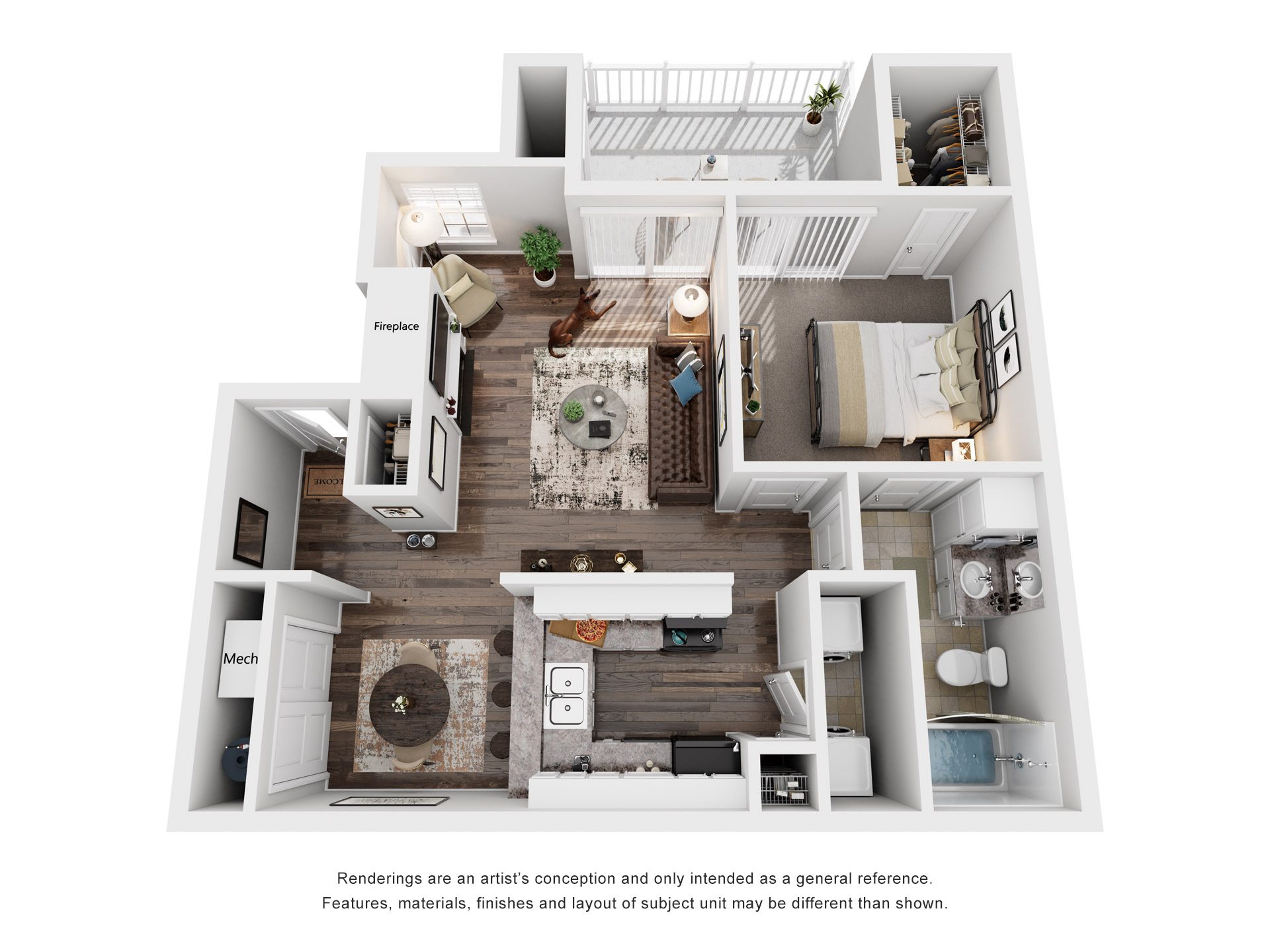 1 Bed 1 Bath Floor Plan | 750 Sq. Ft. at The Colony at South Park in Aiken, South Carolina, 29803