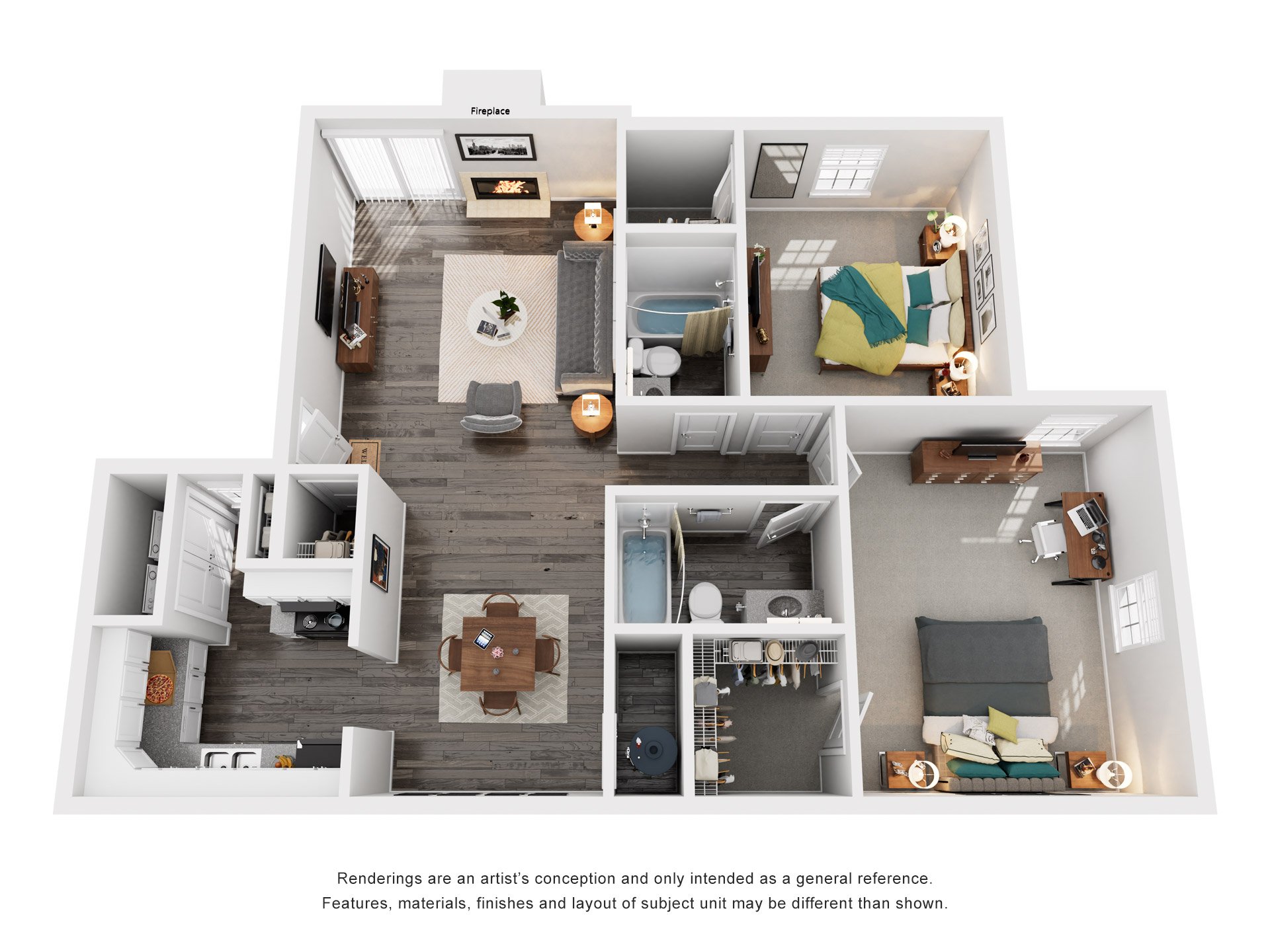 2 Bed 2 Bath Floor Plan | 1,074 Sq. Ft. at Woodwinds, Aiken, South Carolina, 29803