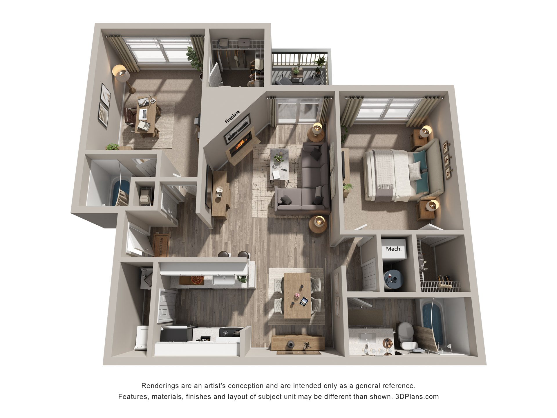 2 Bed 2 Bath Floor Plan | 896 Sq. Ft. at Hunters Chase Apartments, Midlothian, 23112
