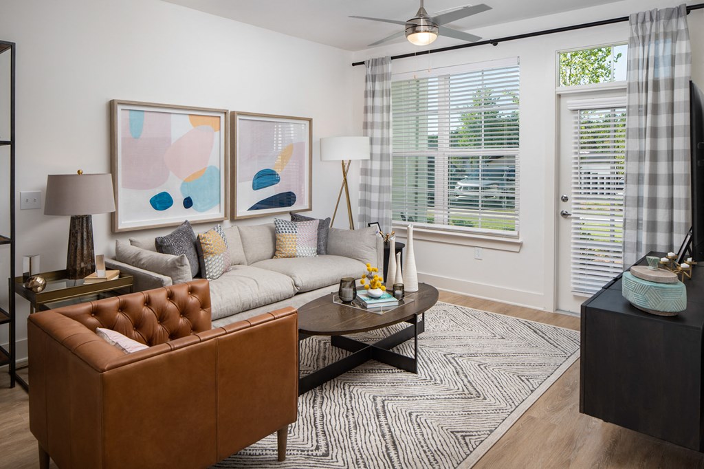 cozy living room at The Quincy Apartments, Acworth