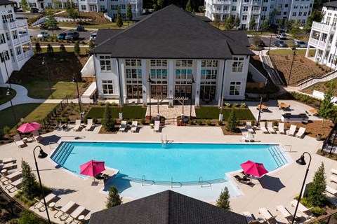 Pool Aerial View at The Quincy Apartments, Acworth, Georgia