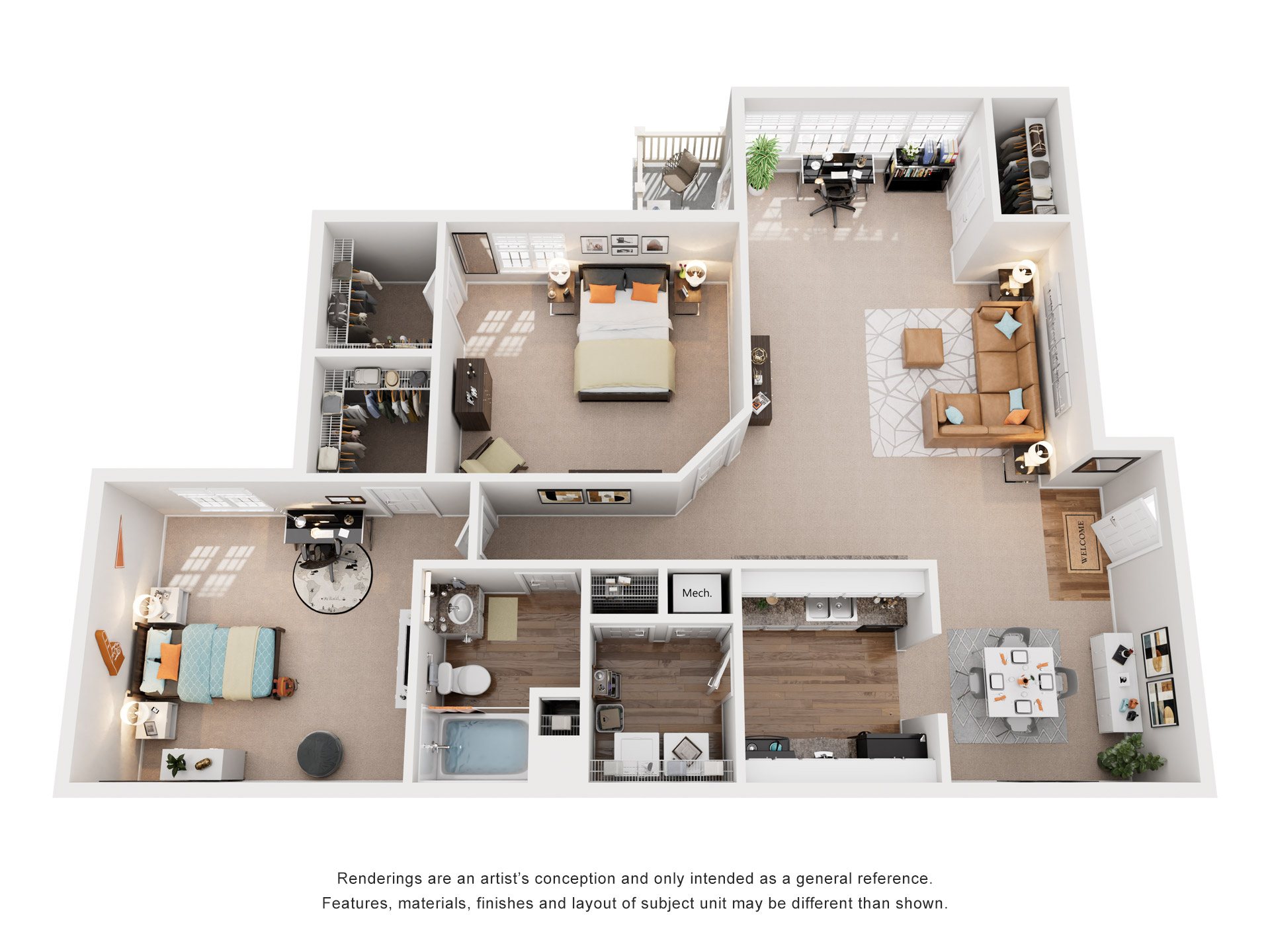 2 Bed 1 Bath Floor Plan | 1,212 Sq. Ft. at Austin Chase Apartments, Macon, GA