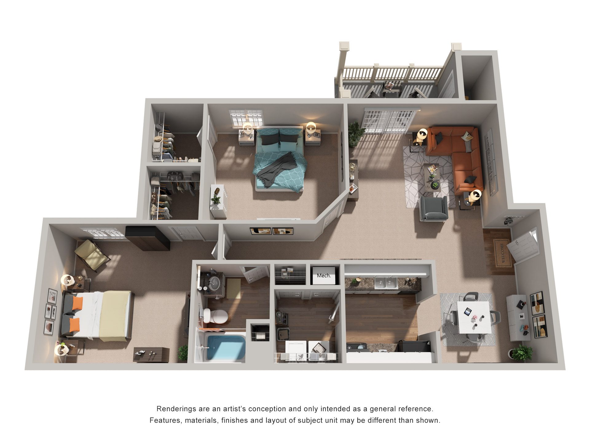 2 Bed 1 Bath Floor Plan | 1,117 Sq. Ft. at Austin Chase Apartments, Macon, Georgia 31210