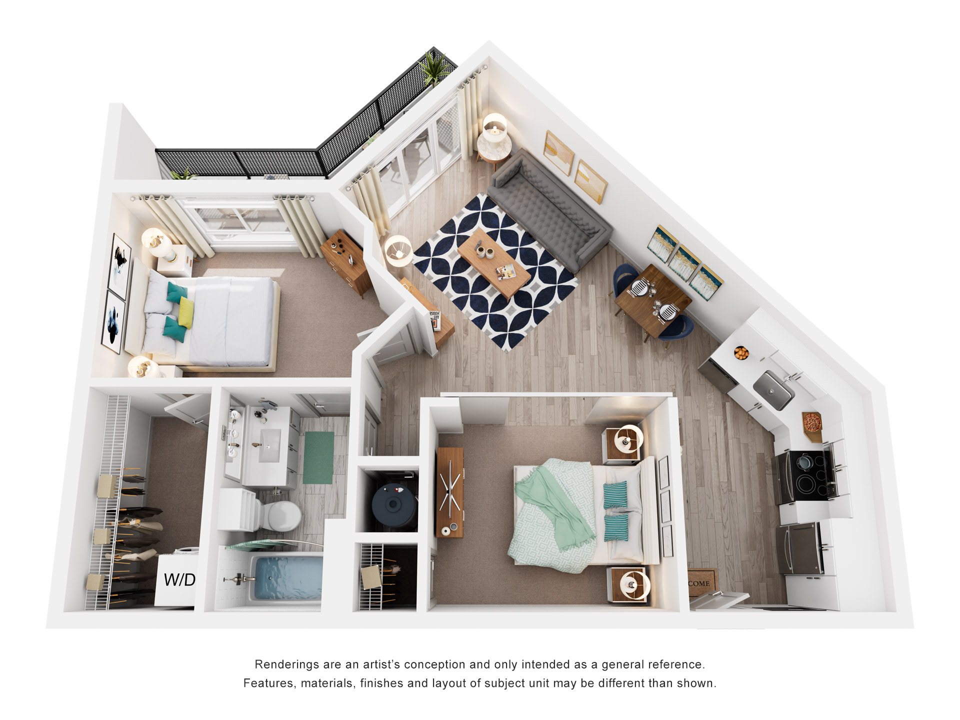 1 Bed 1 Bath Floor Plan | 858 Sq. Ft. at Vista Brooklynn Apartments, in Jacksonville, Florida