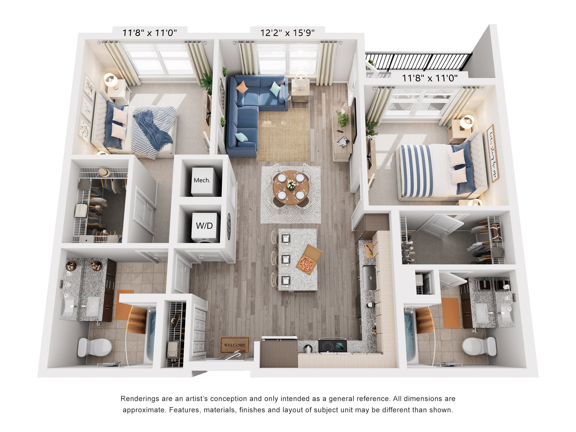 2 Bed 2 Bath Floor Plan | 1,017 Sq. Ft. at Rivergate in Woodbridge, 22191