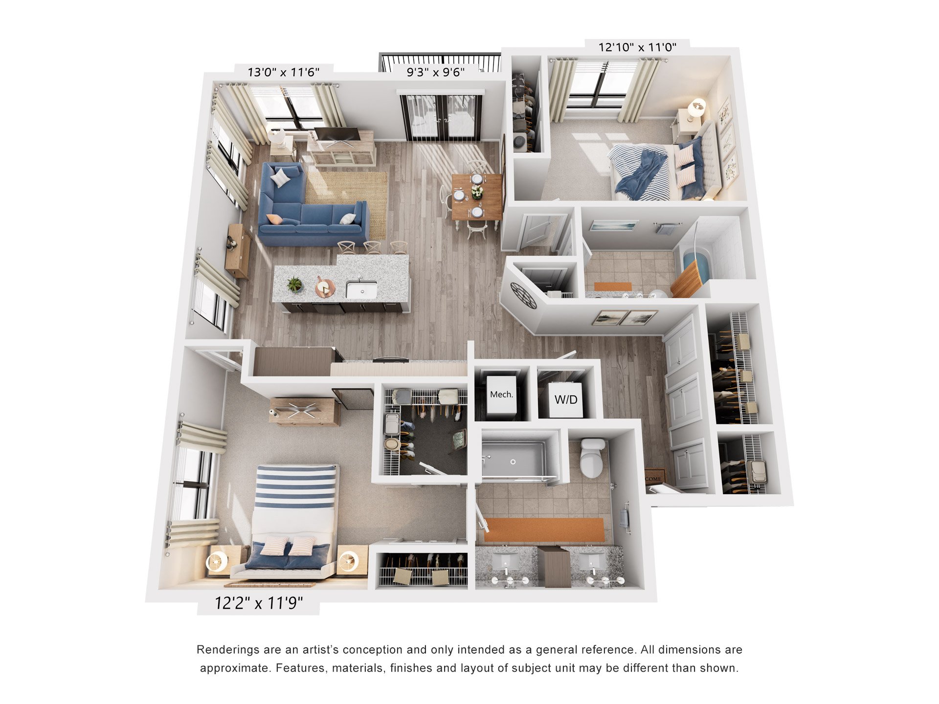 2 Bed 2 Bath Floor Plan | 1,240 Sq. Ft. at Rivergate in Woodbridge, VA