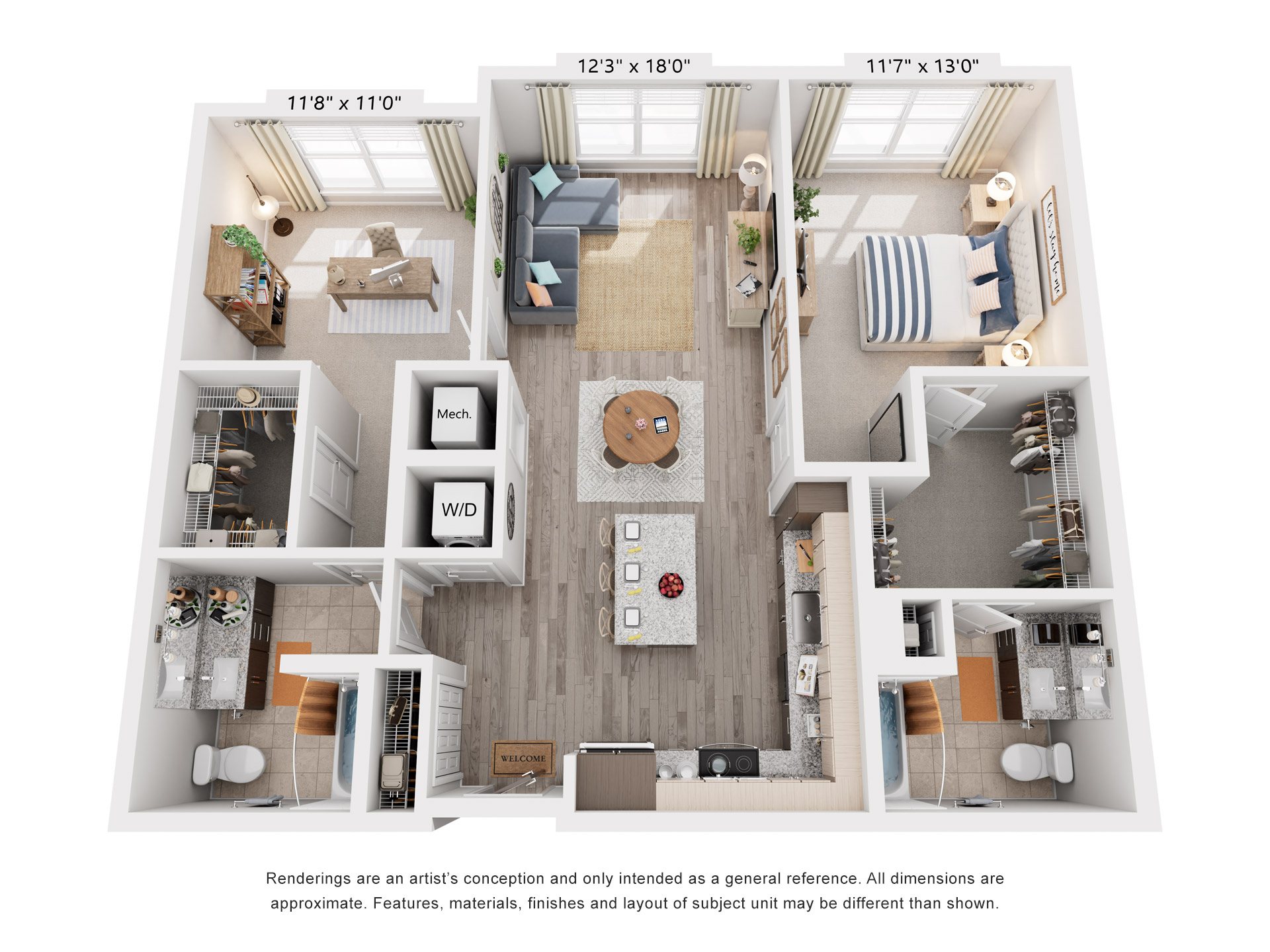 2 Bed 2 Bath Floor Plan | 1,108 Sq. Ft. at Rivergate in Woodbridge, Virginia, 22191