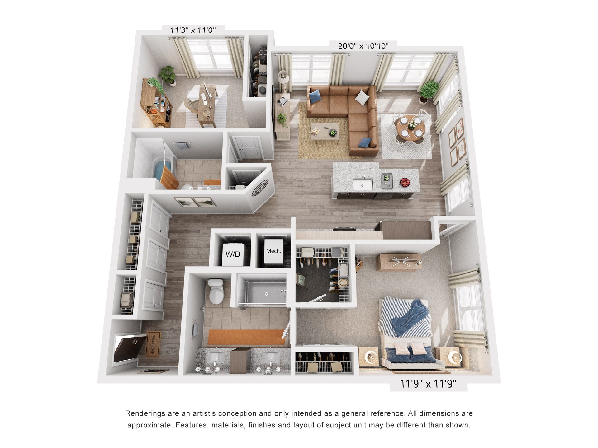 2 Bed 2 Bath Floor Plan | 1,228 Sq. Ft. at Rivergate in Virginia, 22191
