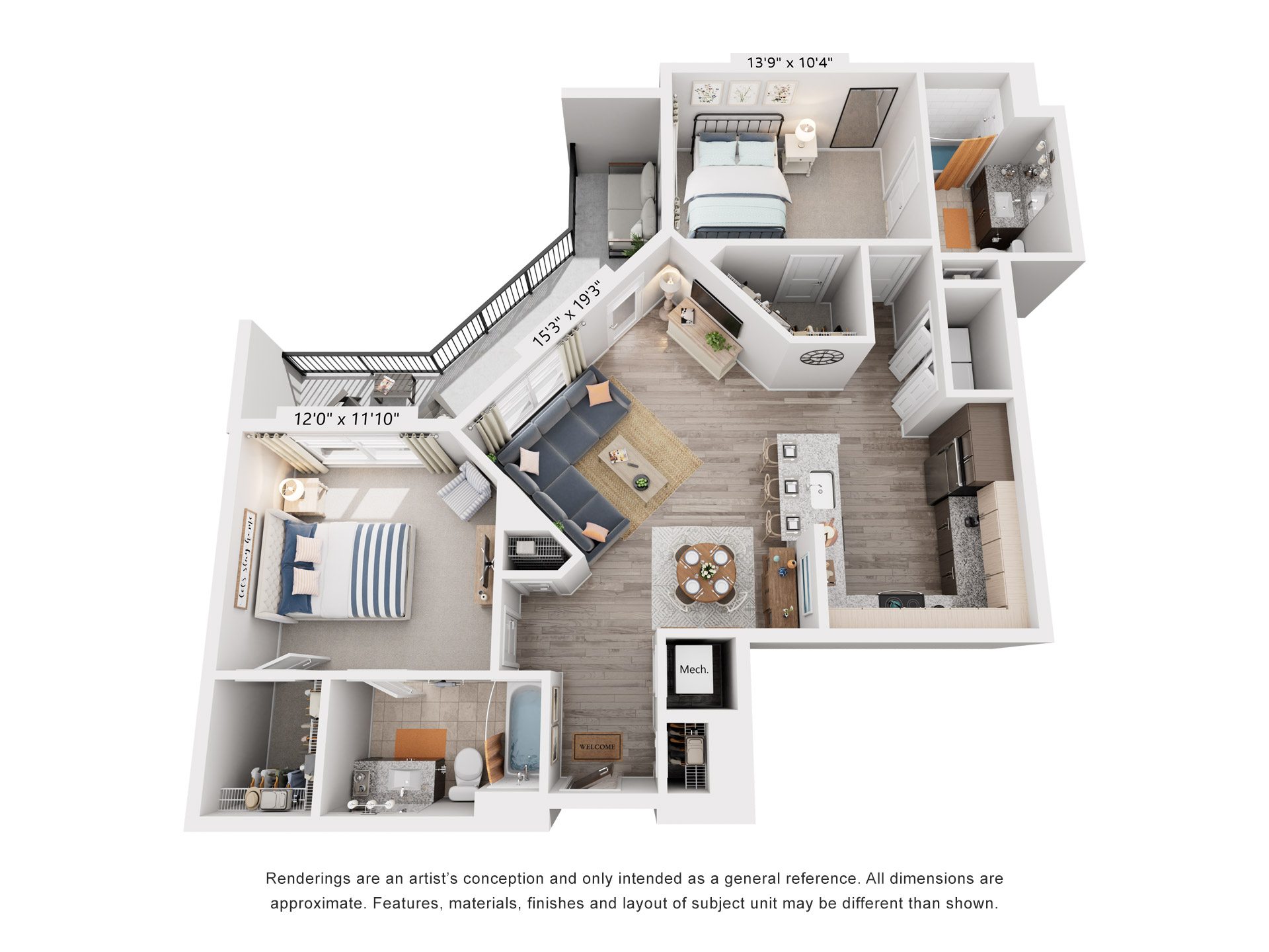 2 Bed 2 Bath Floor Plan | 1,094 Sq. Ft. at Rivergate in VA, 22191