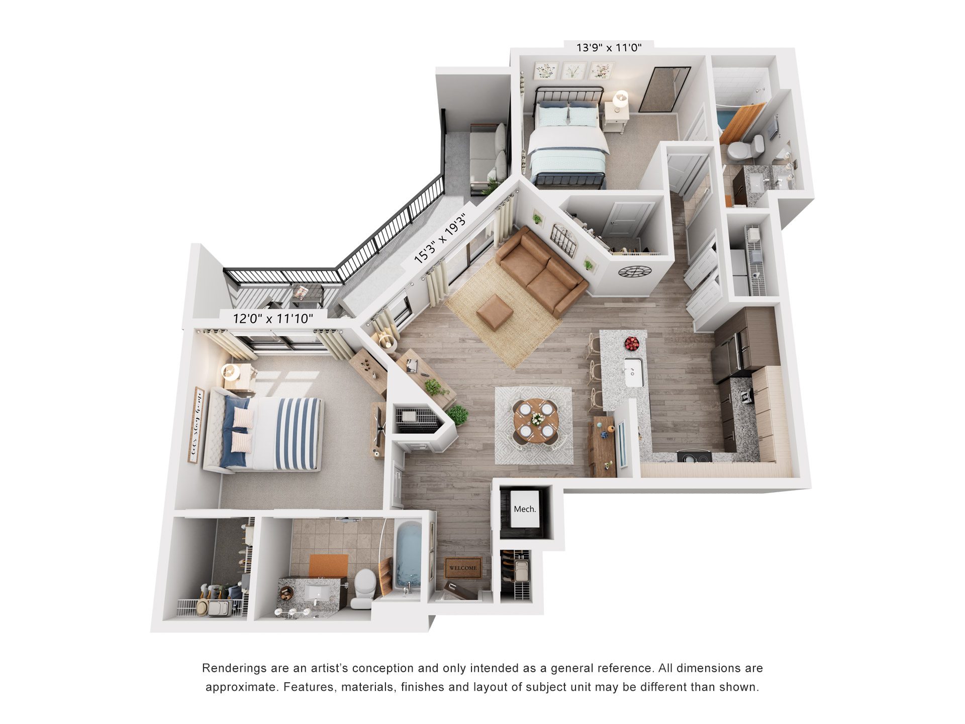 2 Bed 2 Bath Floor Plan | 1,075 Sq. Ft. at Rivergate in Woodbridge, VA