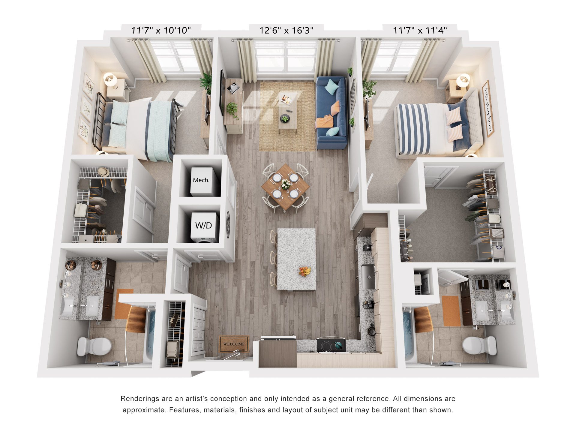 2 Bed 2 Bath Floor Plan | 1,066 Sq. Ft. at Rivergate in Woodbridge, VA, 22191