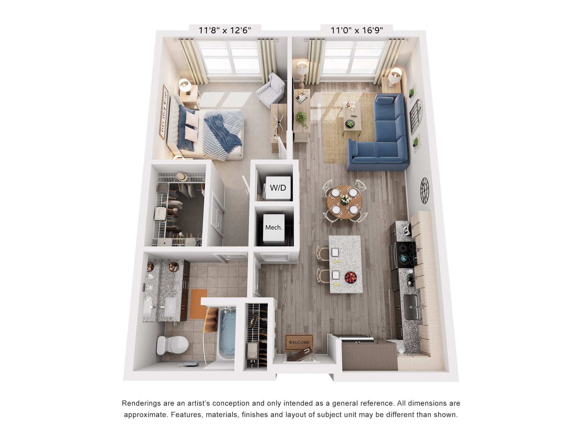 1 Bed 1 Bath Floor Plan | 760 Sq. Ft. at Rivergate in Virginia, 22191