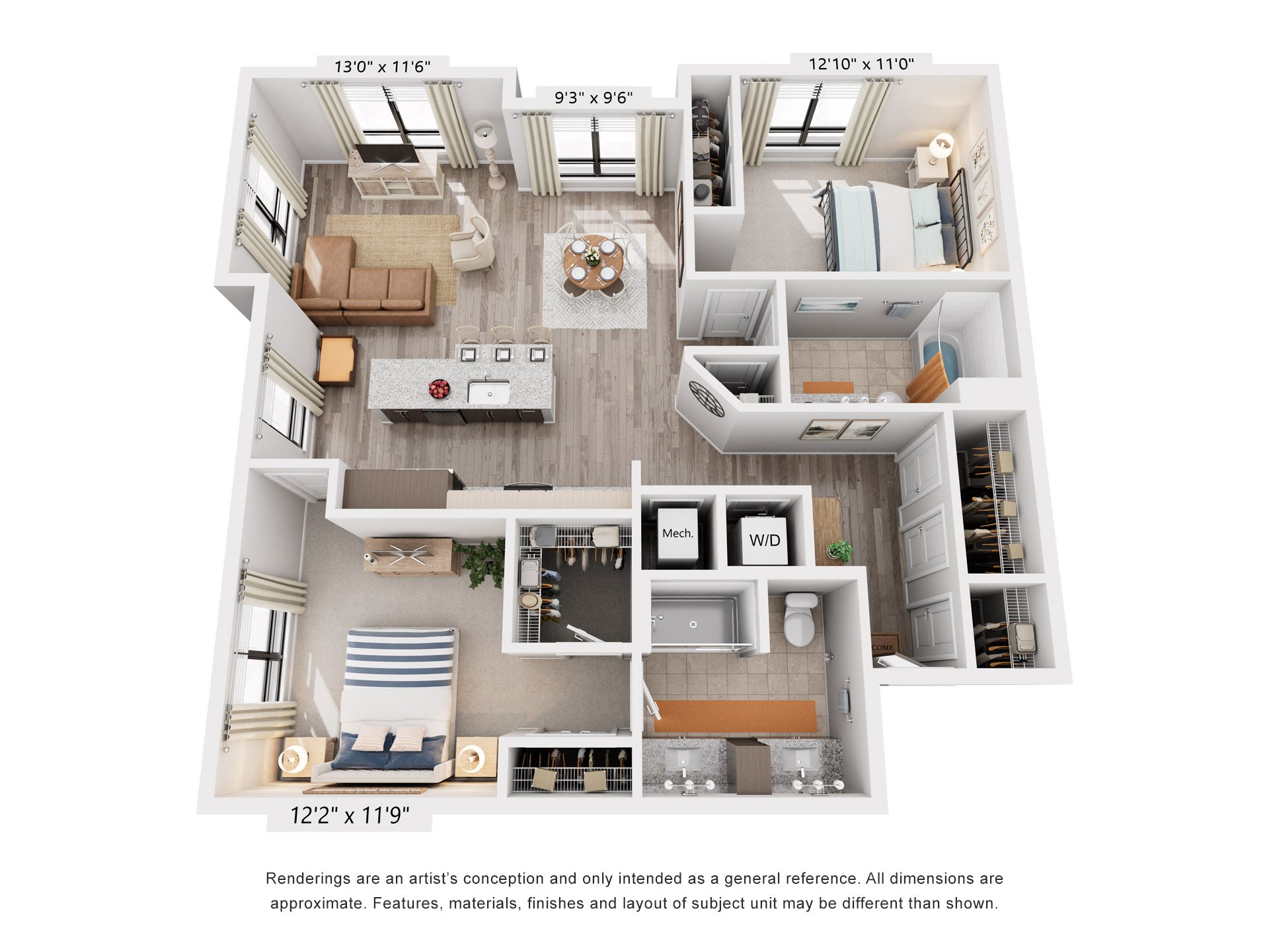 2 Bed 2 Bath Floor Plan | 1,289 Sq. Ft. at Rivergate in Woodbridge, Virginia, 22191