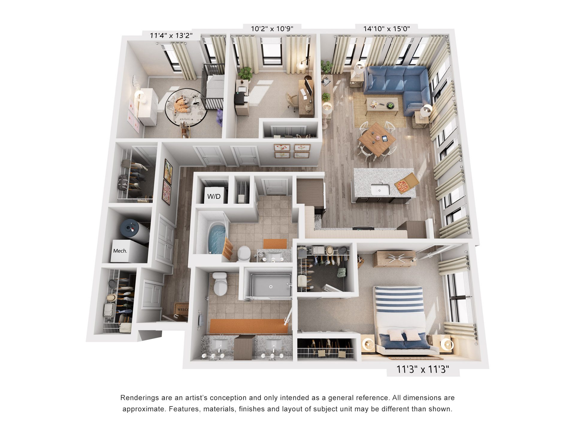 3 Bed 2 Bath Floor Plan | 1,382 Sq. Ft. at Rivergate in Woodbridge, Virginia