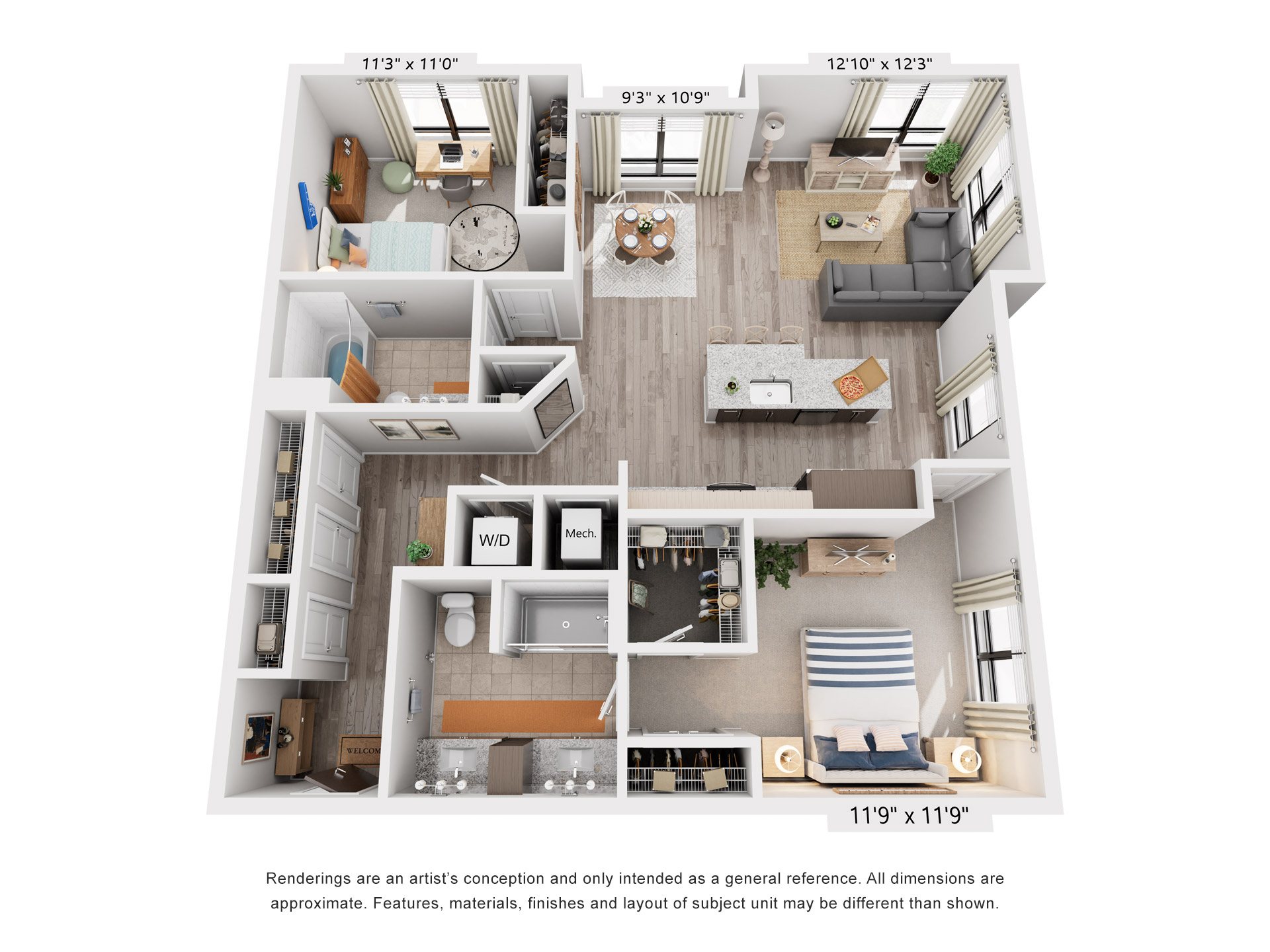 2 Bed 2 Bath Floor Plan | 1,276 Sq. Ft. at Rivergate in VA, 22191