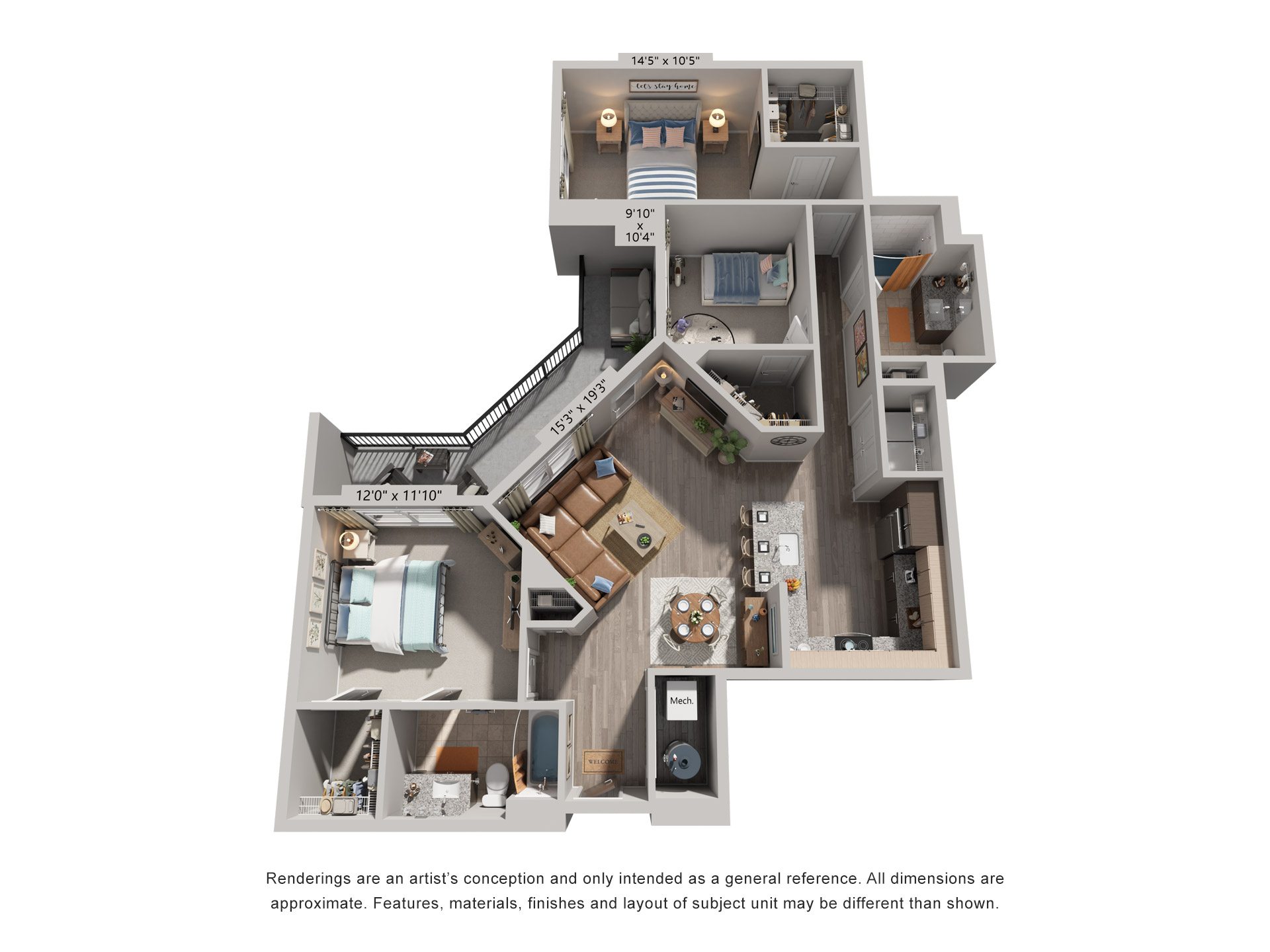 3 Bed 2 Bath Floor Plan | 1,340 Sq. Ft. at Rivergate in Woodbridge, 22191