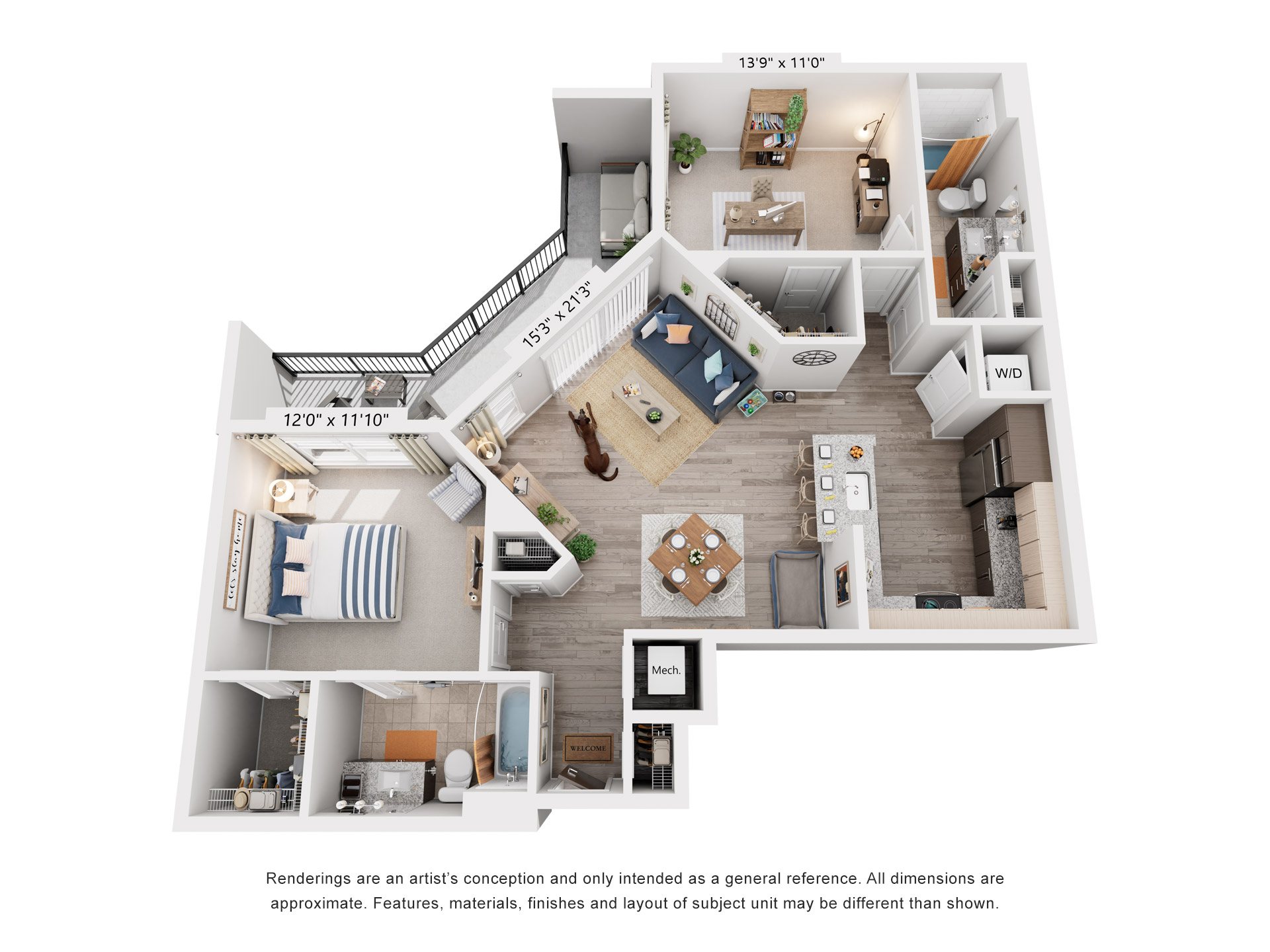 2 Bed 2 Bath Floor Plan | 1,124 Sq. Ft. at Rivergate in Woodbridge, Virginia