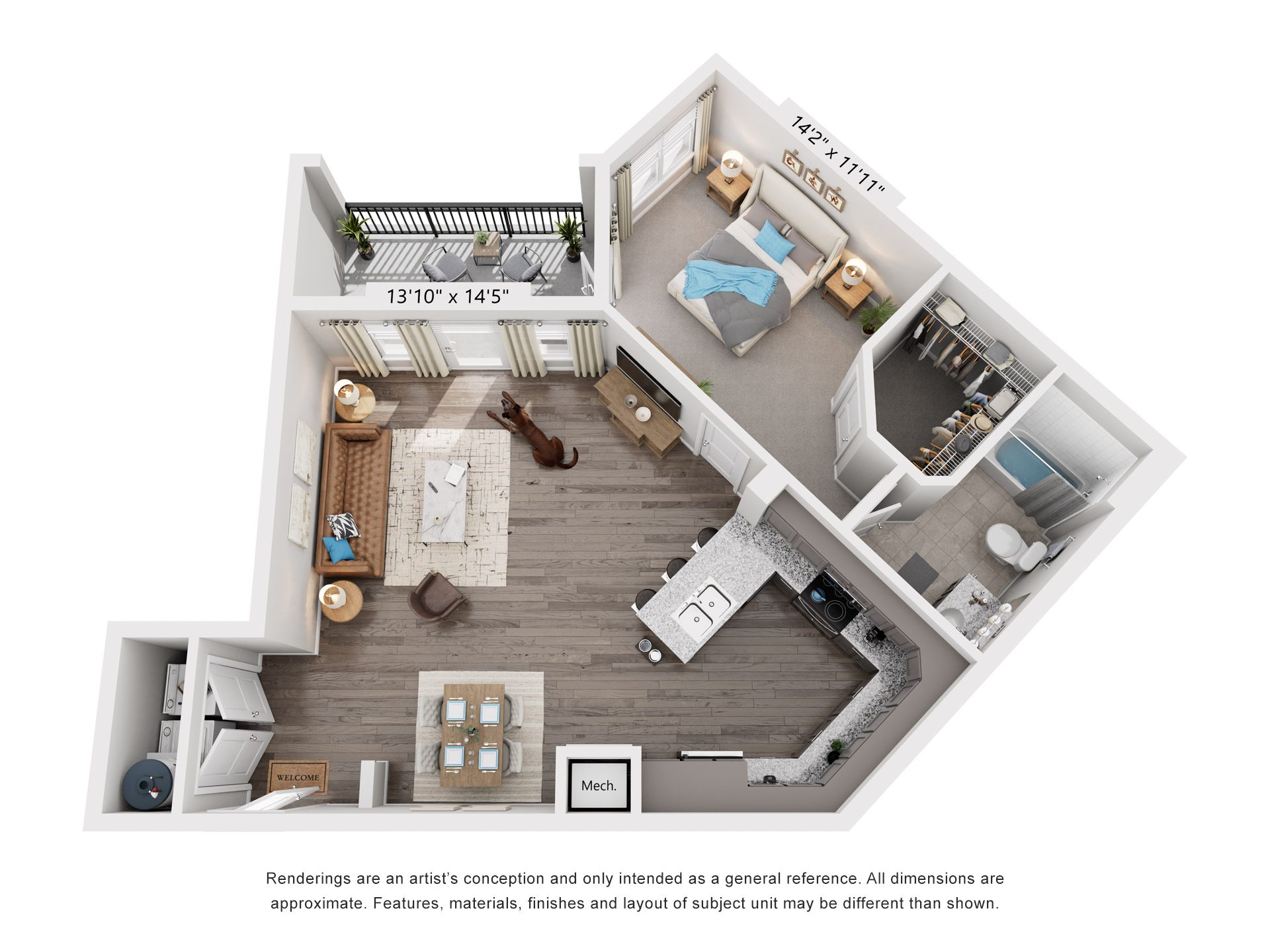 1 Bed 1 Bath Floor Plan | 815 Sq. Ft. at Streets of Greenbrier, Chesapeake, Virginia