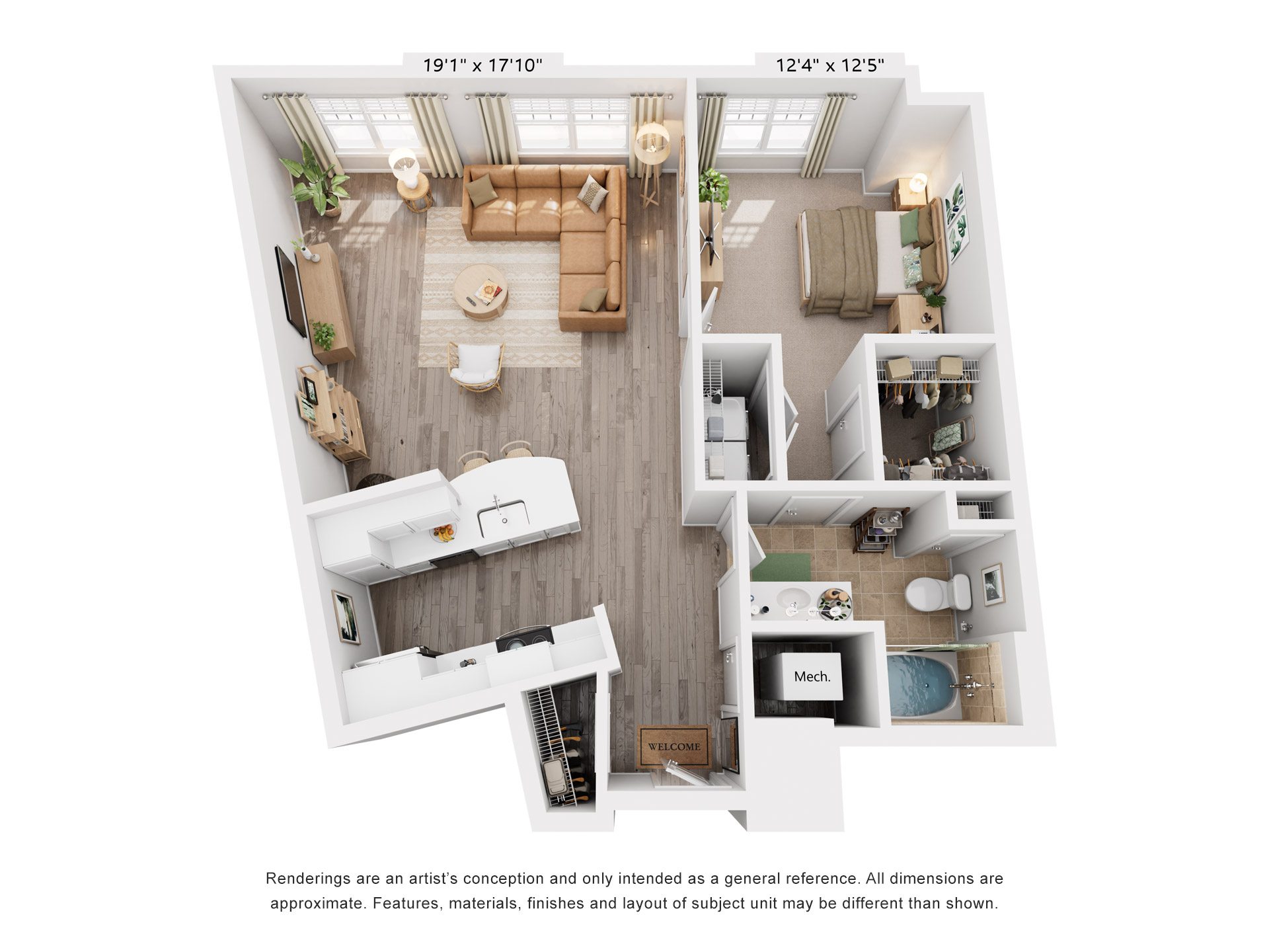 Rowen Floorplan at Flats at West Broad Village, Virginia