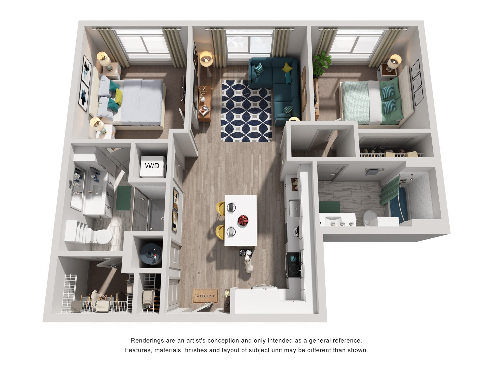2 Bed 2 Bath Floor Plan | 1,004 Sq. Ft. at Vista Brooklynn Apartments, in Florida, 32202