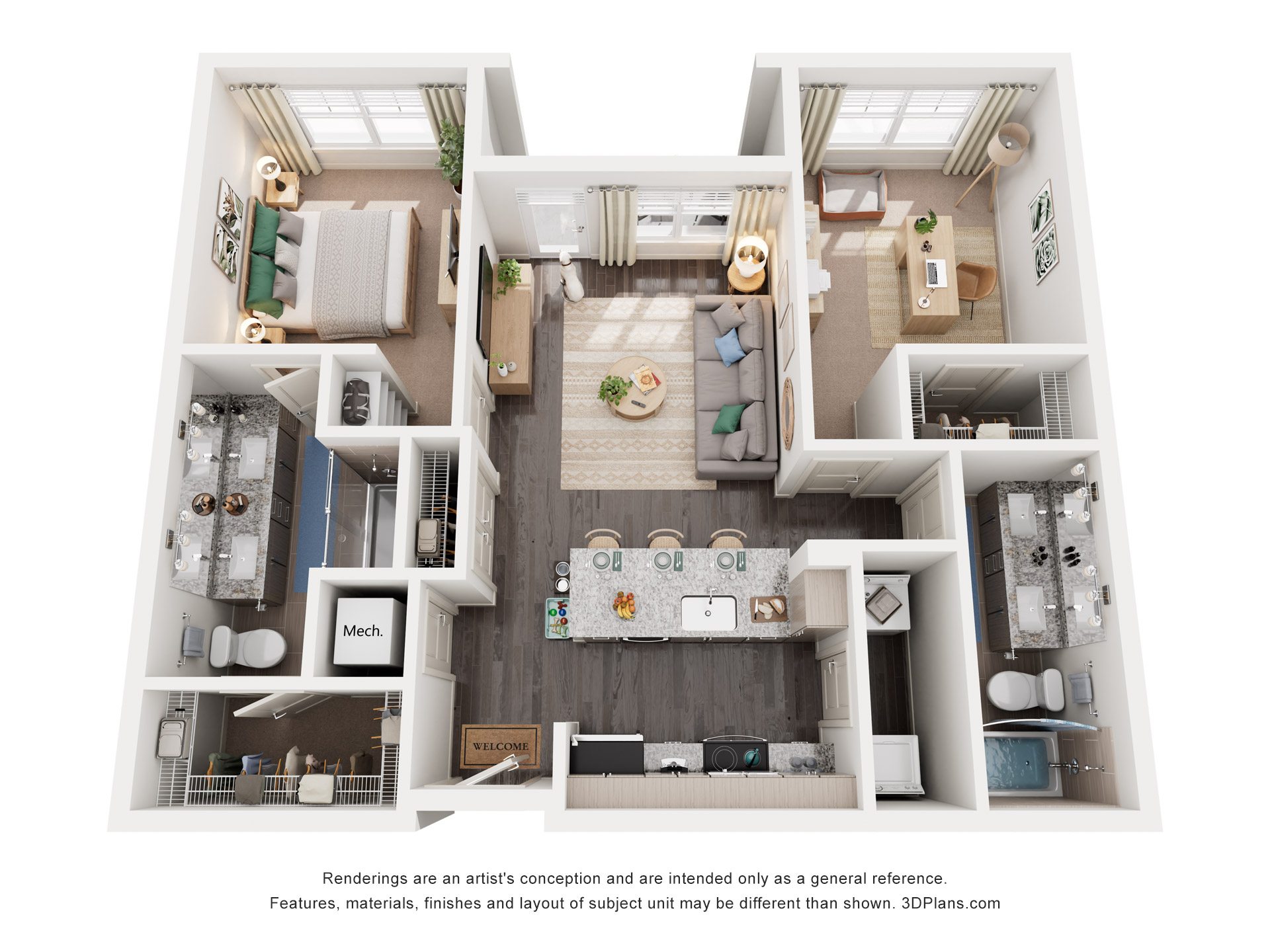 2 Bed 2 Bath Floor Plan | 1,046 Sq. Ft. at Promenade at Newnan Crossing in Newnan, GA, 30265