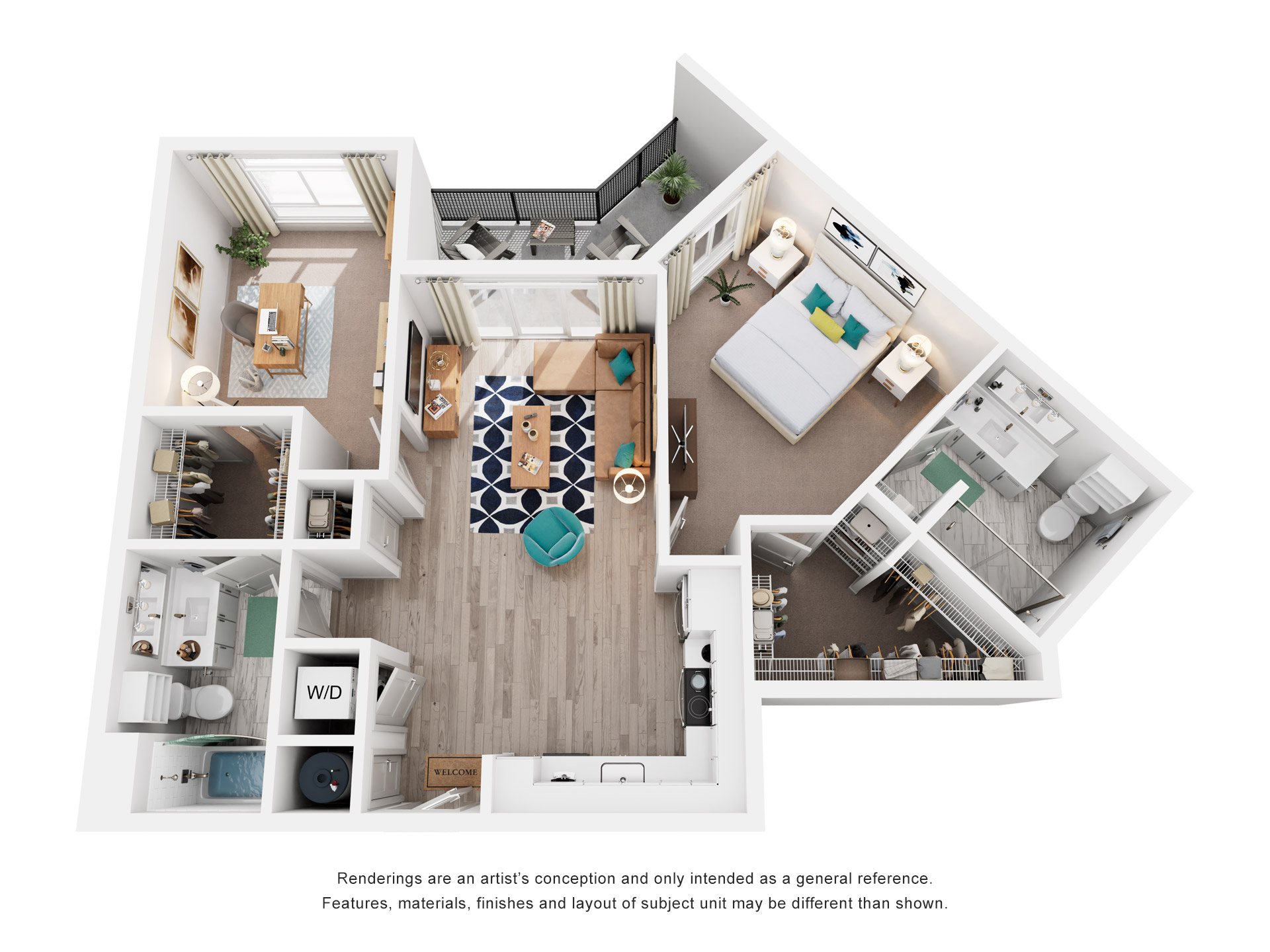 2 Bed 2 Bath Floor Plan | 1,007-1,011 Sq. Ft. at Vista Brooklynn Apartments, in Jacksonville, Florida