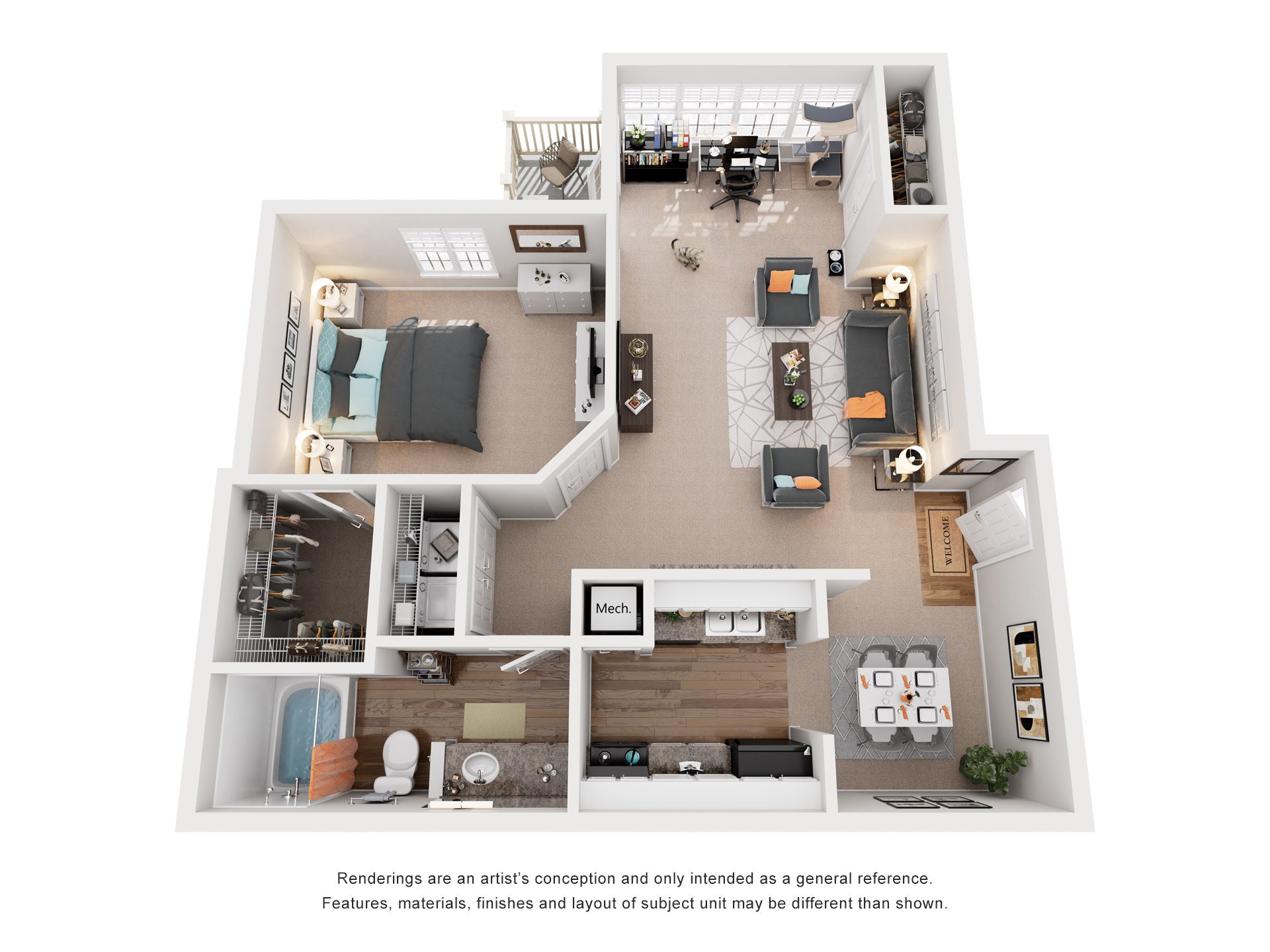 1 Bed 1 Bath Floor Plan | 900 Sq. Ft. at Austin Chase Apartments, Macon, GA 31210