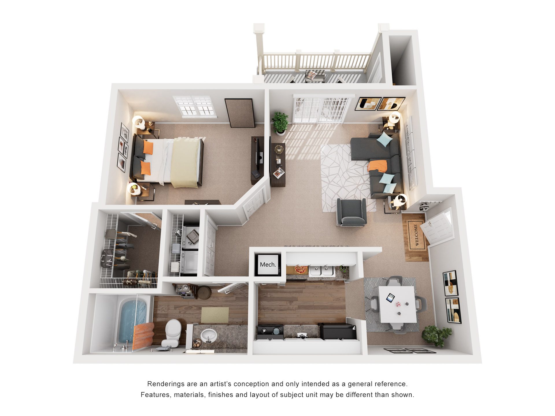 1 Bed 1 Bath Floor Plan | 800 Sq. Ft. at Austin Chase Apartments, Georgia