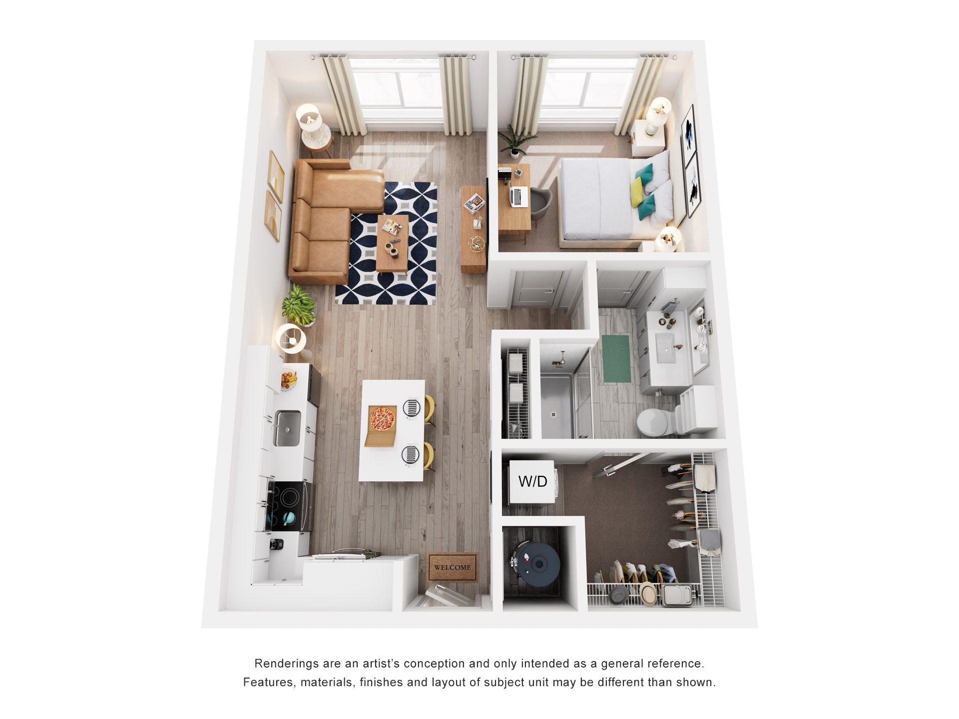 1 Bed 1 Bath Floor Plan | 931 Sq. Ft. at Vista Brooklynn Apartments, in Jacksonville, Florida, 32202