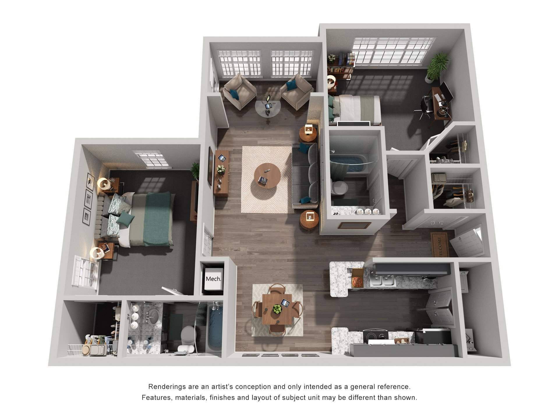 2 Bed 2 Bath Floor Plan | 1,119 Sq. Ft.