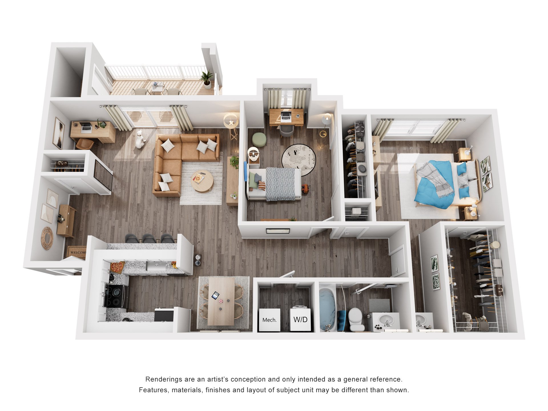 2 Bed 1 Bath Floor Plan | 825 Sq. Ft. at Trails at Short Pump Apartments in Virginia, 23233
