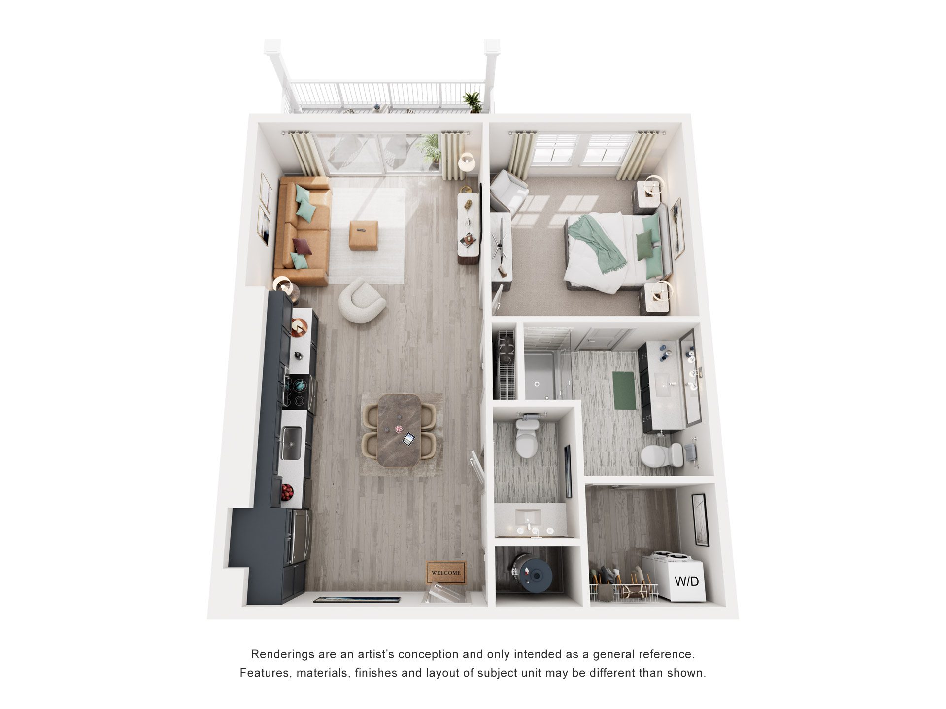 1 Bed 1 Bath Floor Plan | 864 Sq. Ft. at Lyric at Norton Commons Apartments, Prospect, Kentucky 