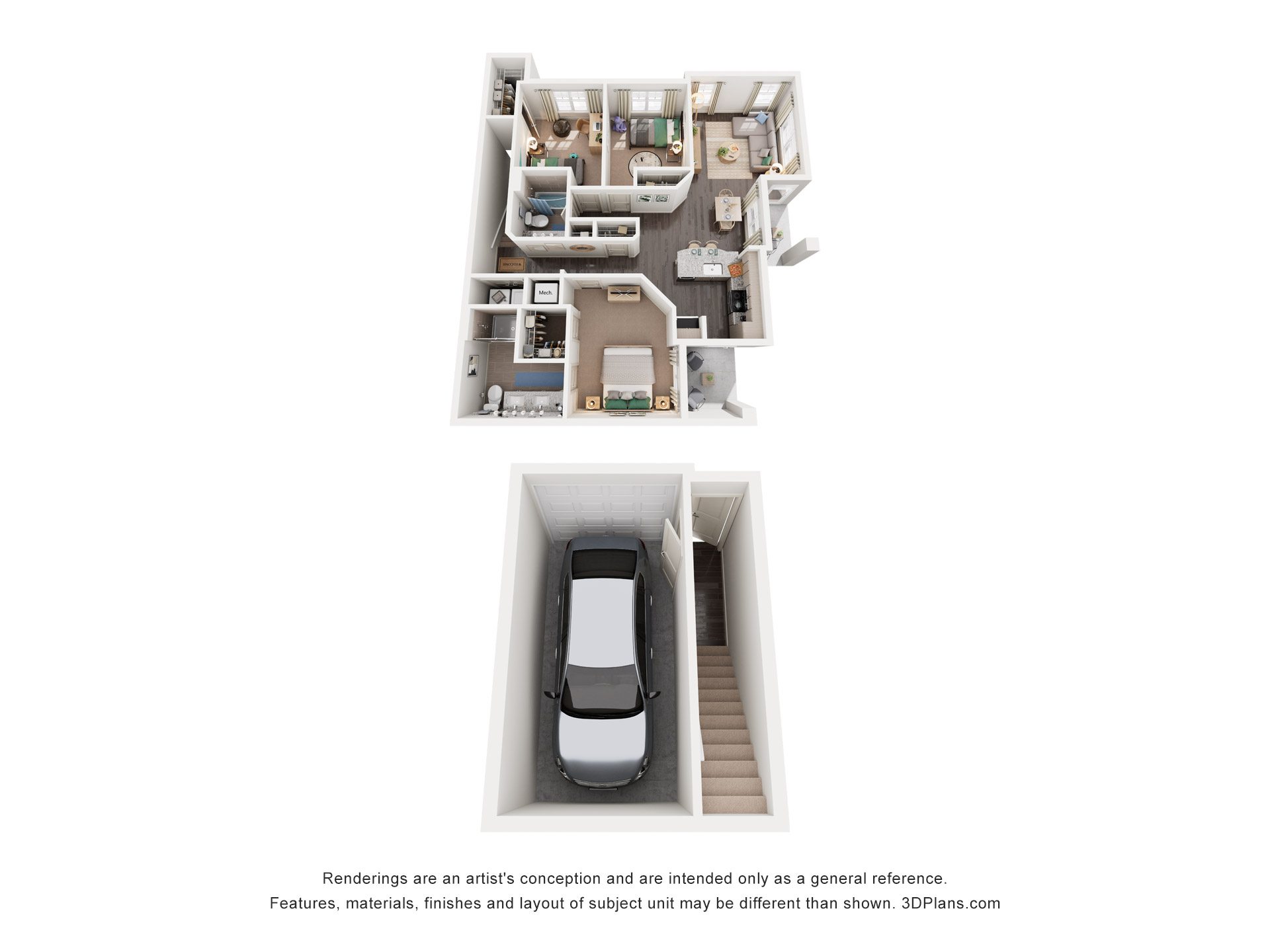 3 Bed 2 Bath Floor Plan | 1,232 Sq. Ft. at Promenade at Newnan Crossing in Newnan, GA