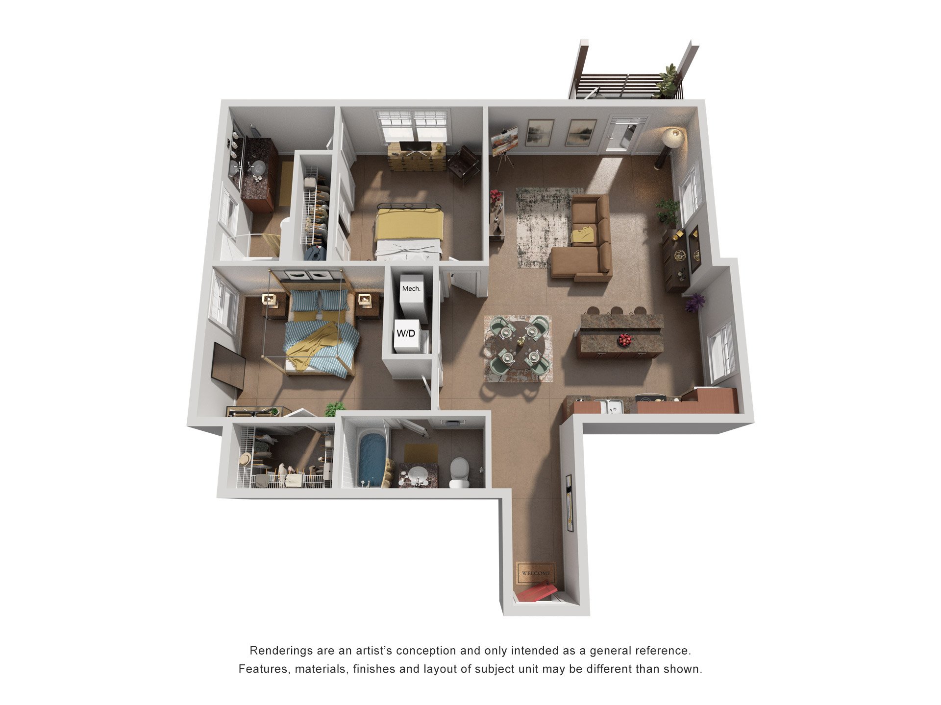 2 Bed 2 Bath Floor Plan | 1,235 Sq. Ft. at Skyloft in North Carolina 28803