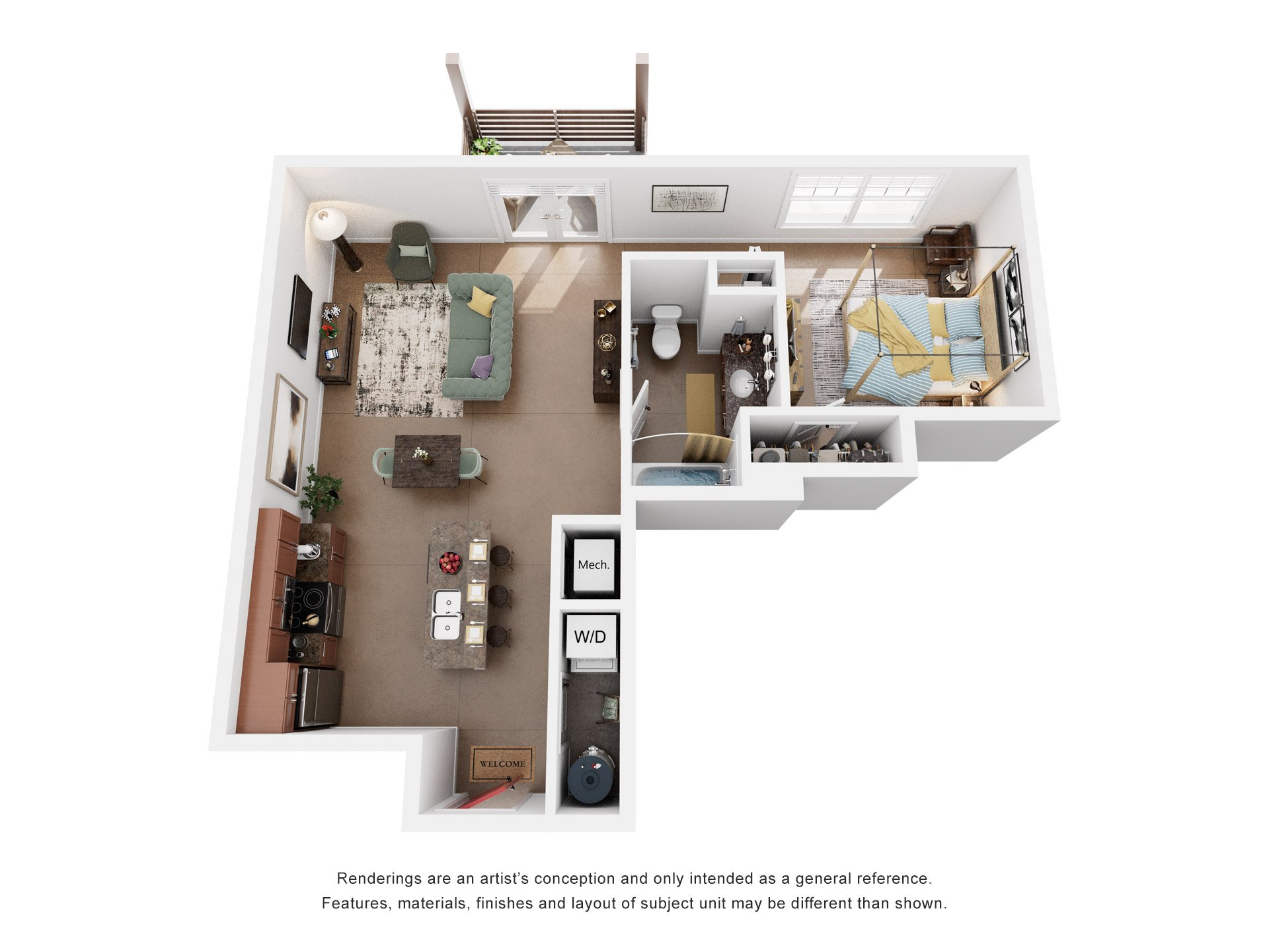 Studio 1 Bath Floor Plan | 767 Sq. Ft. at Skyloft in Asheville, NC 28803 