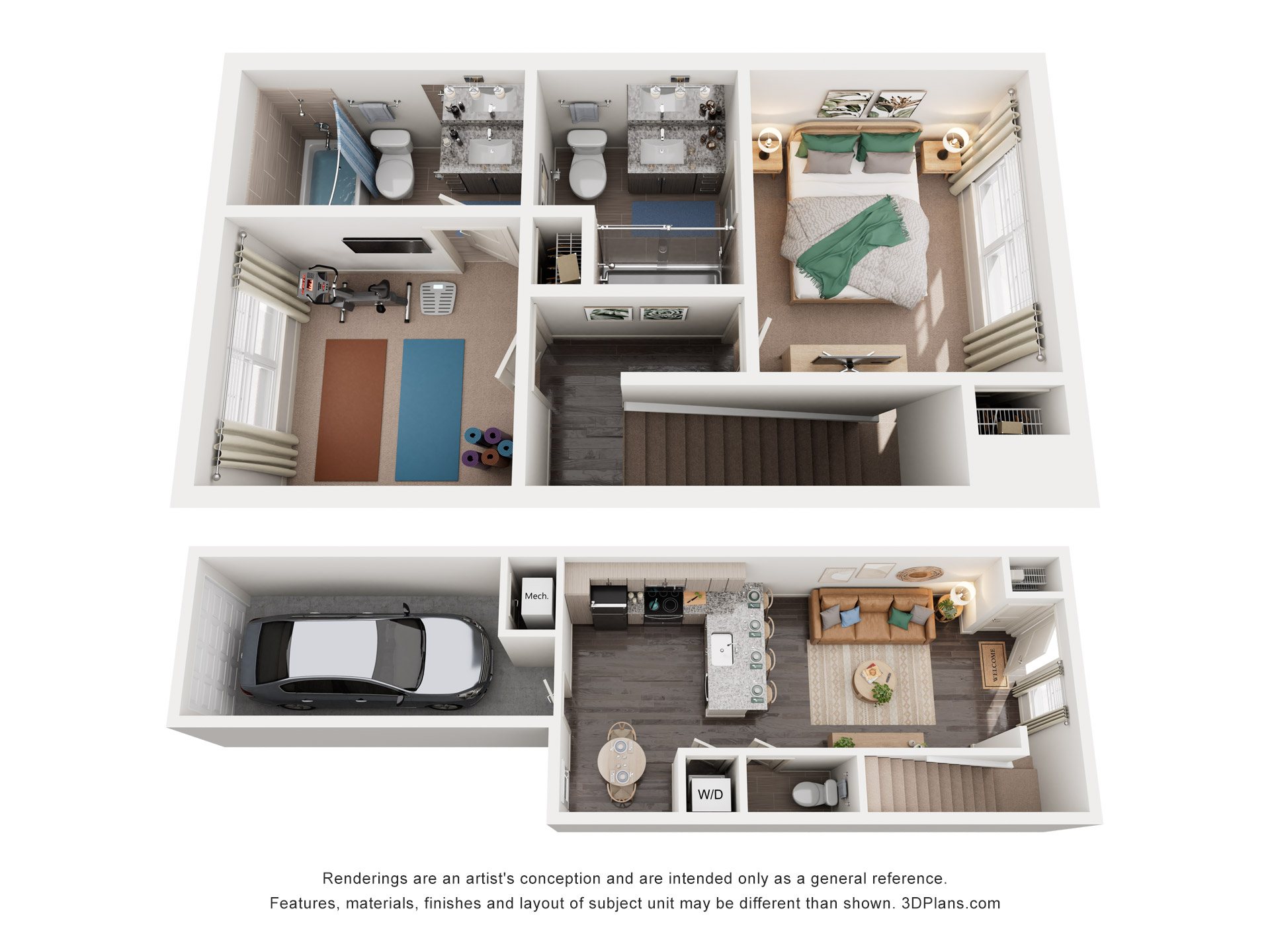 2 Bed 2.5 Bath Floor Plan | 1,064 Sq. Ft. at Promenade at Newnan Crossing in Newnan, 30265