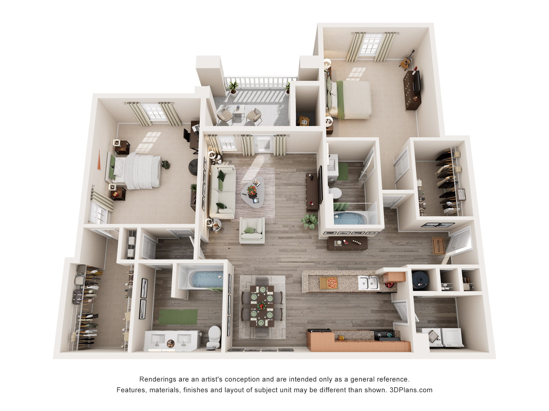 2 Bed 2 Bath Floor Plan | 1,336 Sq. Ft. at Bedford Parke Apartments, Warner Robins, 31088