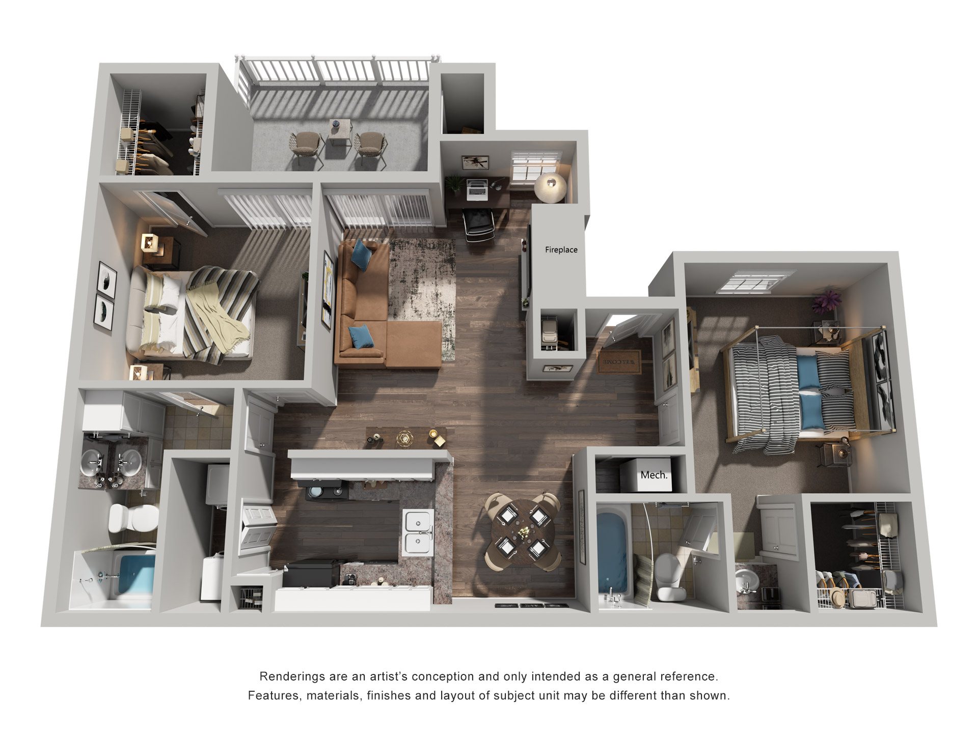 2 Bed 2 Bath Floor Plan | 950 Sq. Ft. at The Colony at South Park in Aiken, SC, 29803
