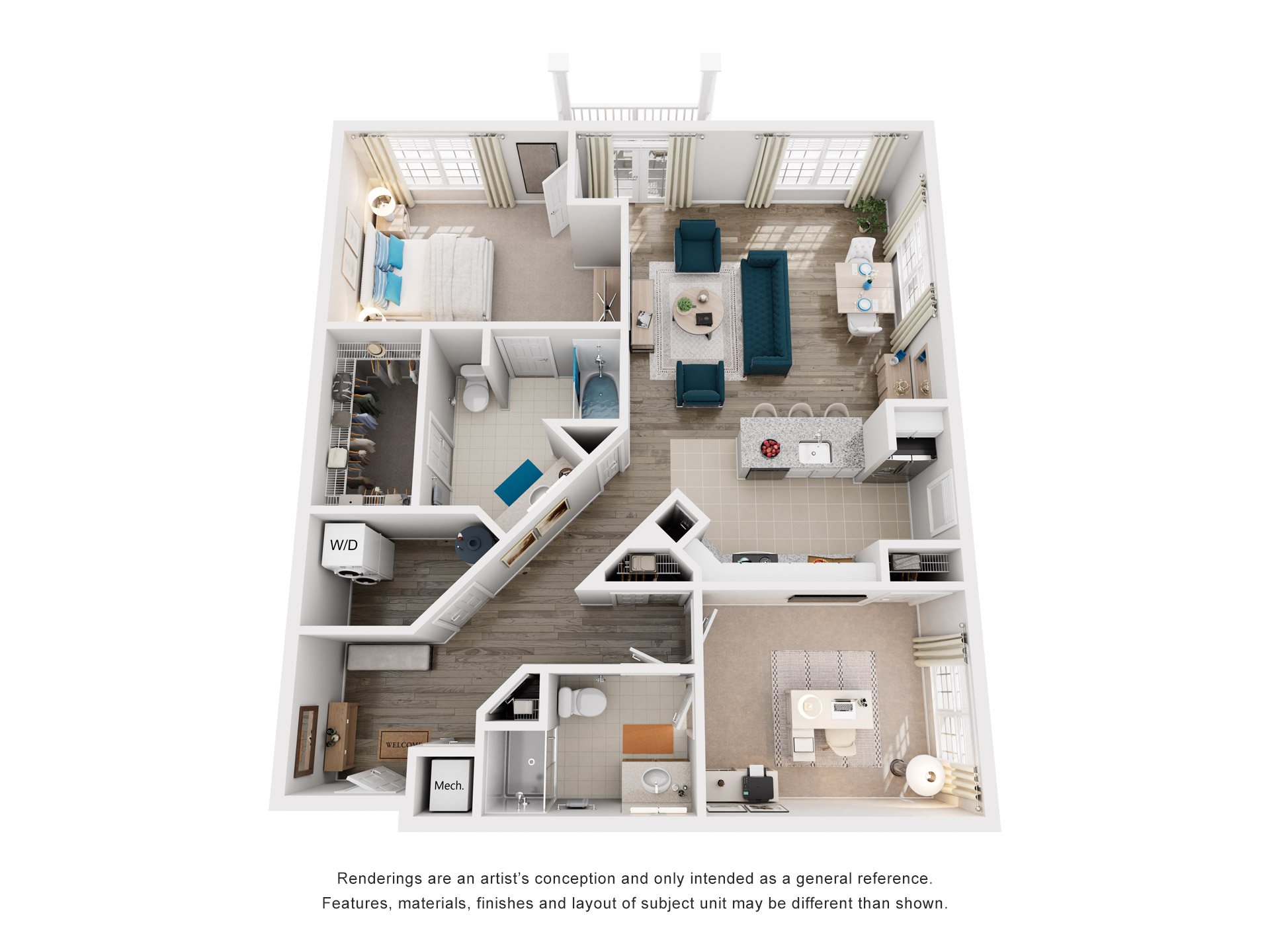 2 Bed 2 Bath Floor Plan | 1,264 Sq. Ft. at Sterling Manor in Williamsburg, Virginia