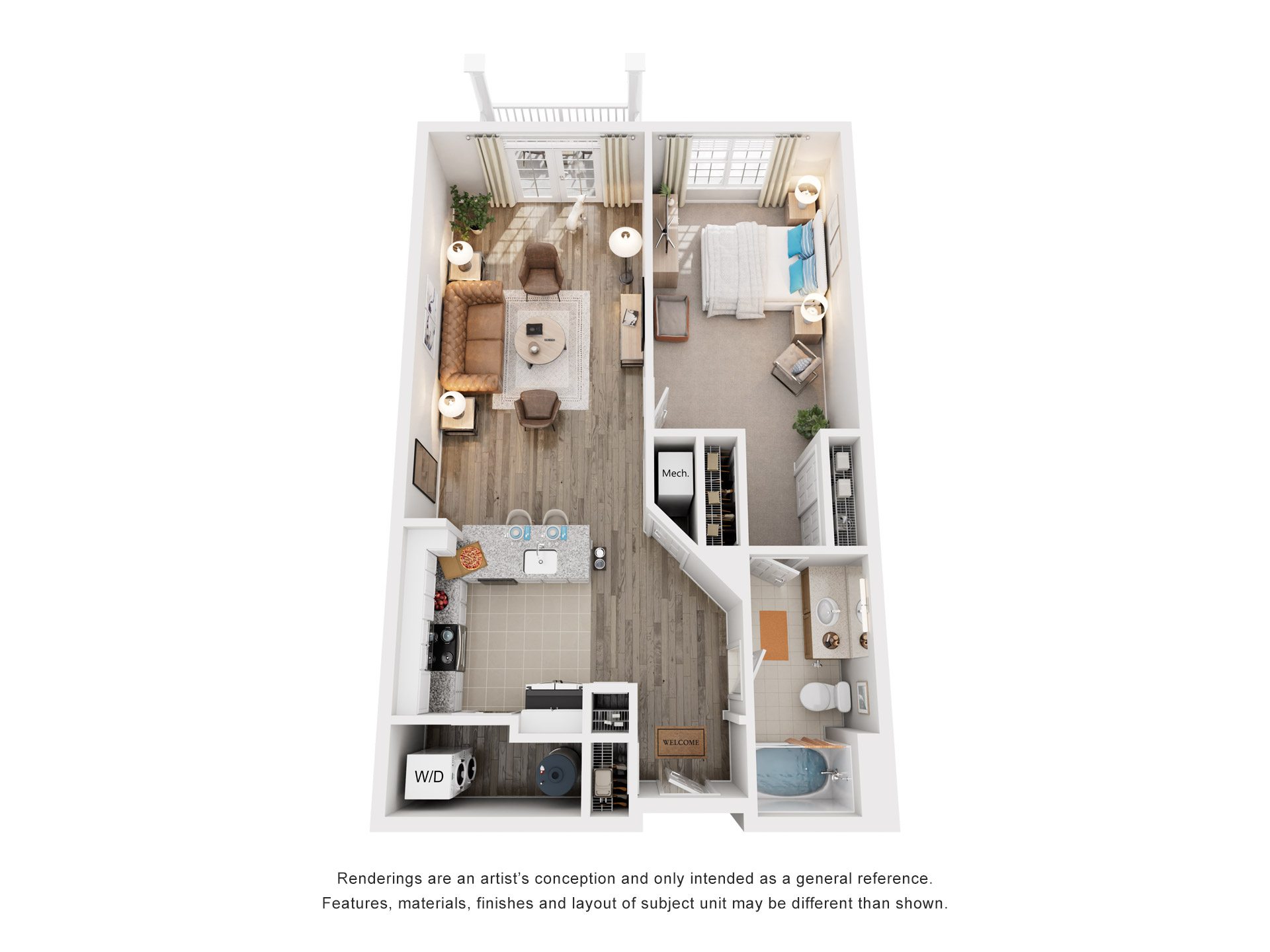 1 Bed 1 Bath Floor Plan | 859 Sq. Ft. at Sterling Manor, 23185