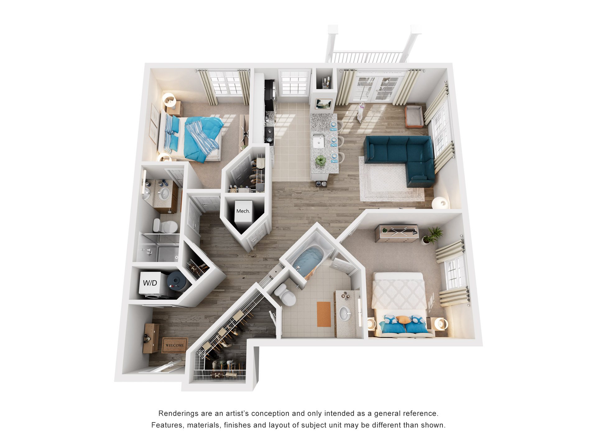 2 Bed 2 Bath Floor Plan | 1,119 Sq. Ft. at Sterling Manor in Virginia, 23185