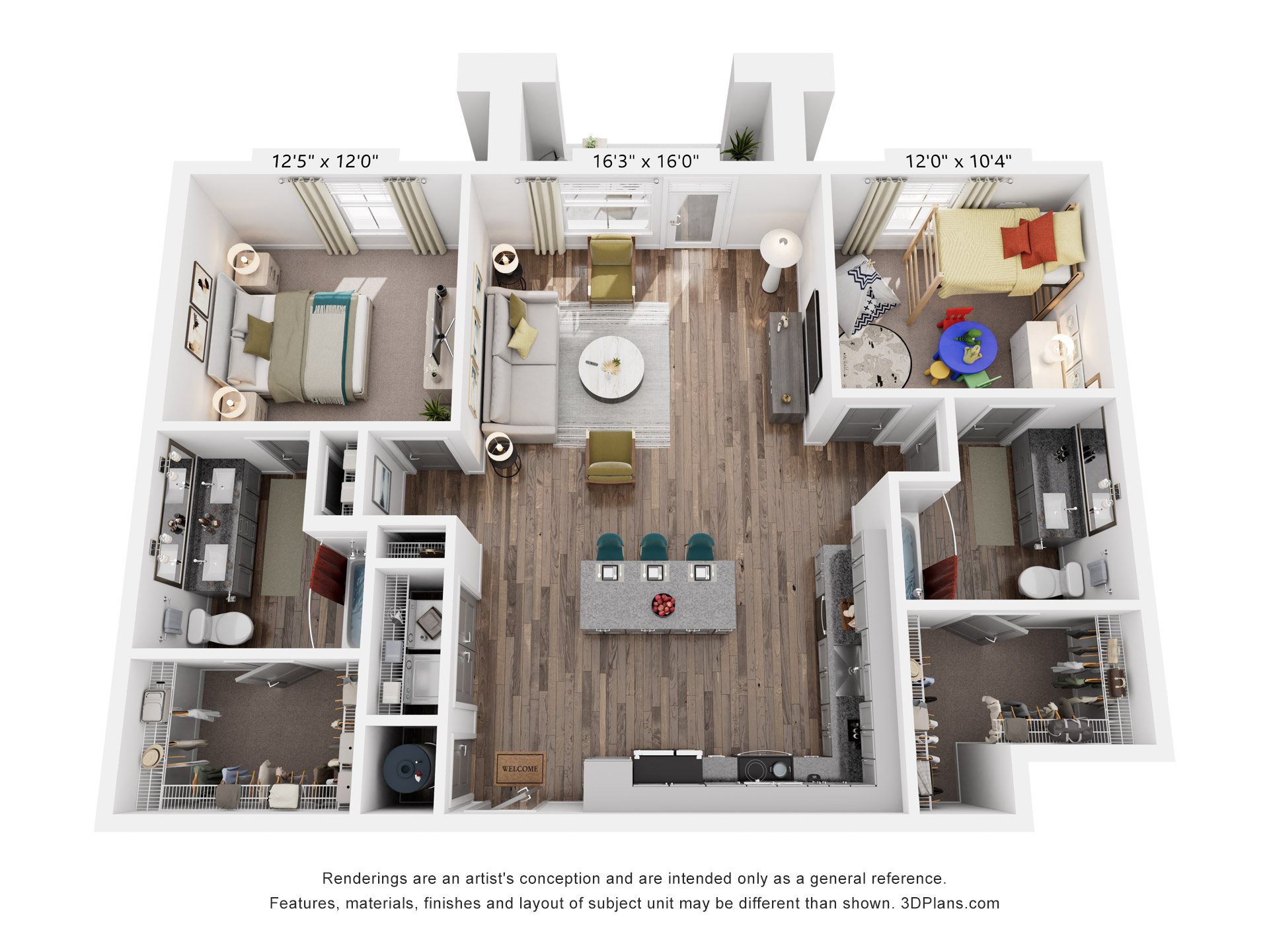 2 Bed 2 Bath Floor Plan | 1,204 Sq. Ft. at Livingston Flats Apartments, Chesterfield, VA