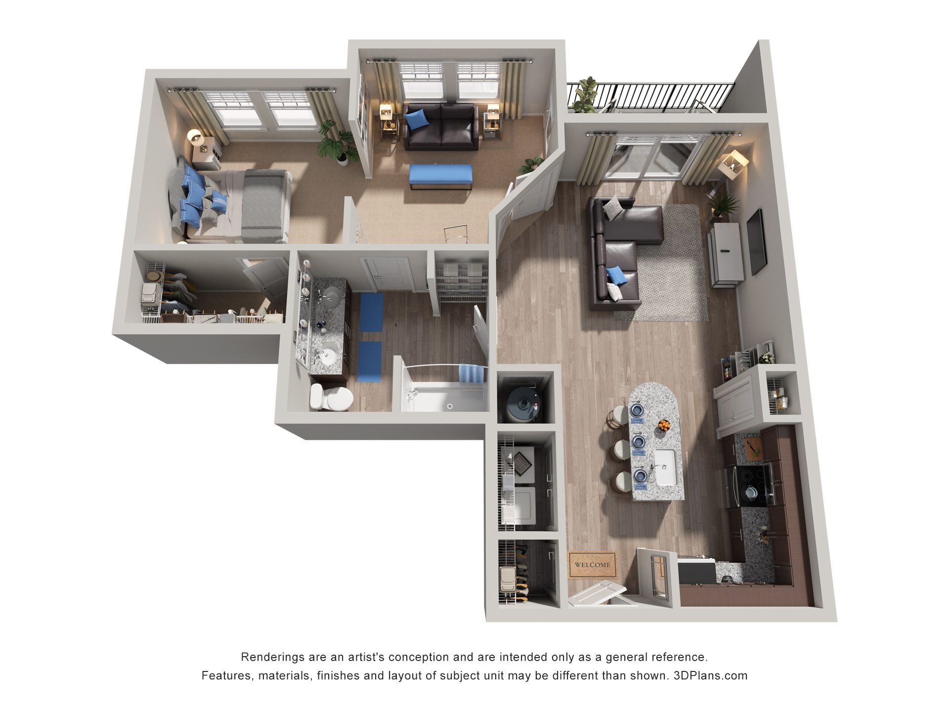 1 Bed 1 Bath Floor Plan | 950 Sq. Ft. at Residence at Riverwatch, Augusta, Georgia, 30909
