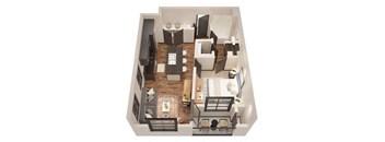 a 3d floor plan of a living room and a kitchen at 17 Broad, Chattanooga, 37408
