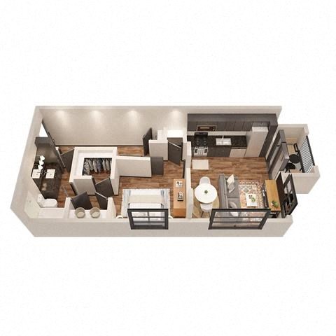 a 3d floor plan of a house with a living room at 17 Broad, Chattanooga Tennessee