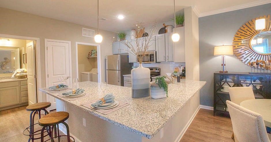 a kitchen with a counter top with plates on it  at Lullwater at Big Ridge, Hixson, Tennessee