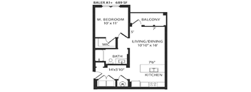 a floor plan of a house with two bedrooms and a living room and a bathroom