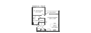 a floor plan of a house with a bedroom and a living room